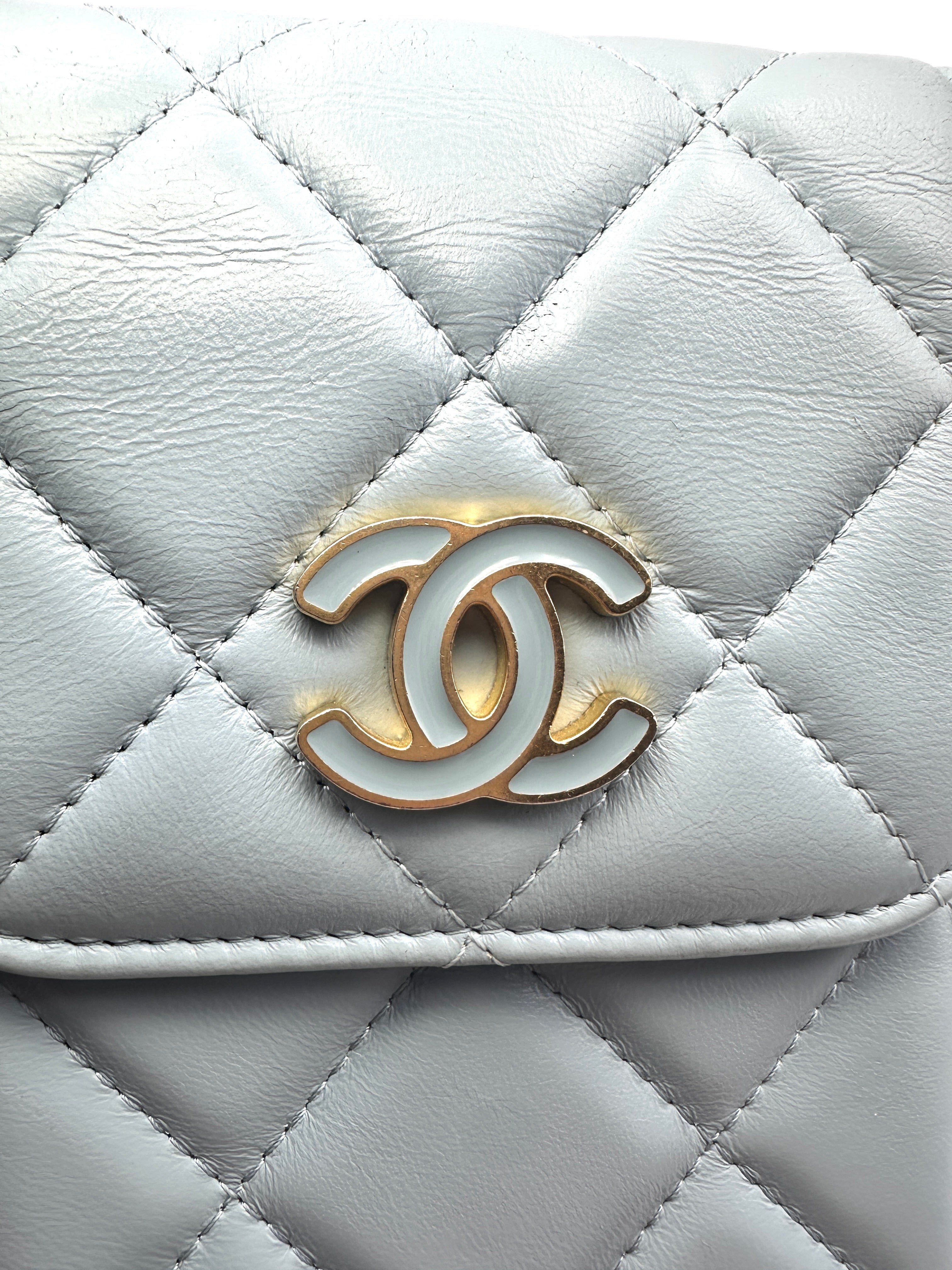 Chanel Light Blue Quilted Leather Flap Phone Bag With Gold Hardware(31***98) CC1455