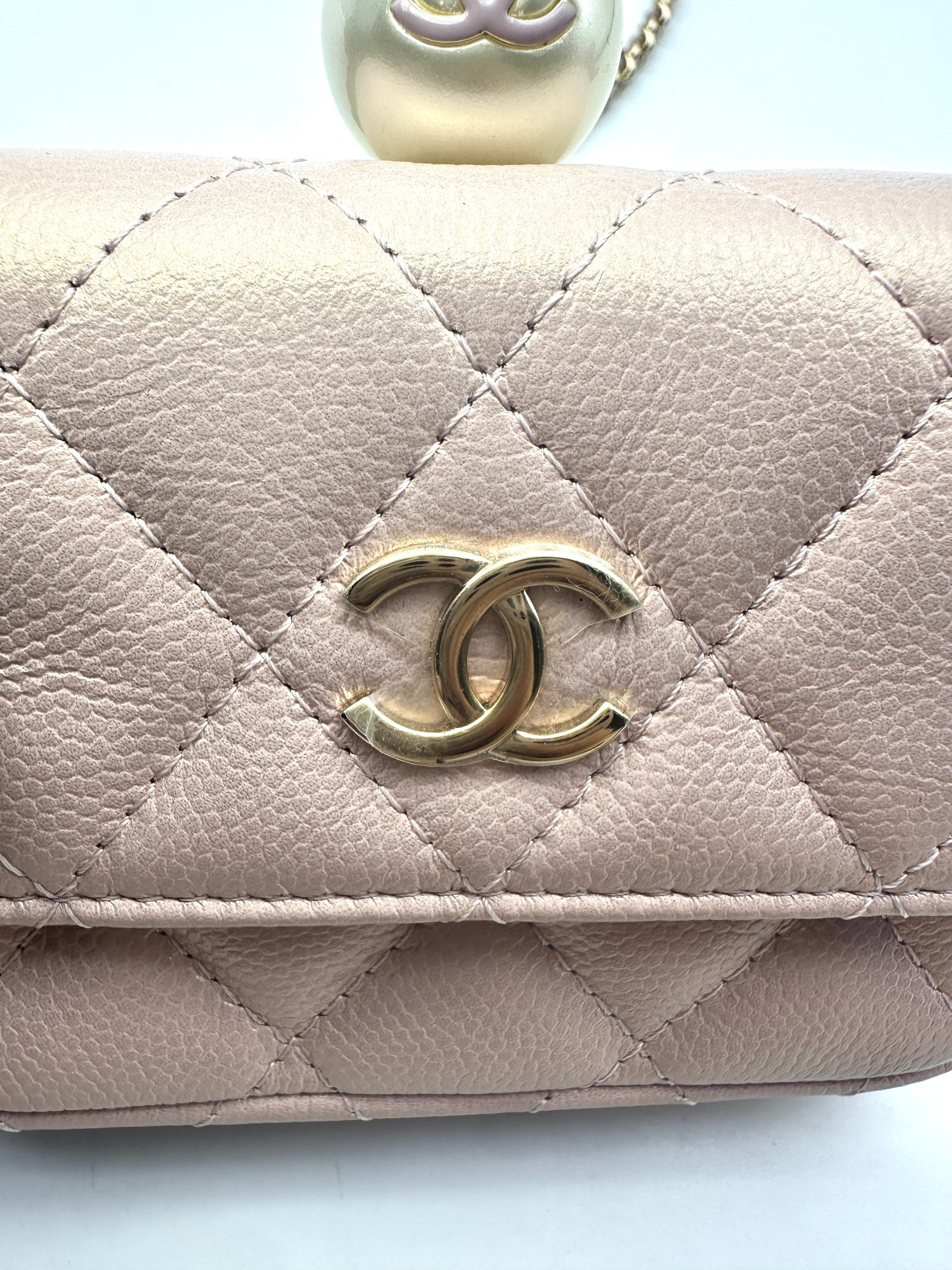 Chanel 22P Pink Quilted Leather Mini Flap Bag With Pearl Motif Ball(31***42) CC1456