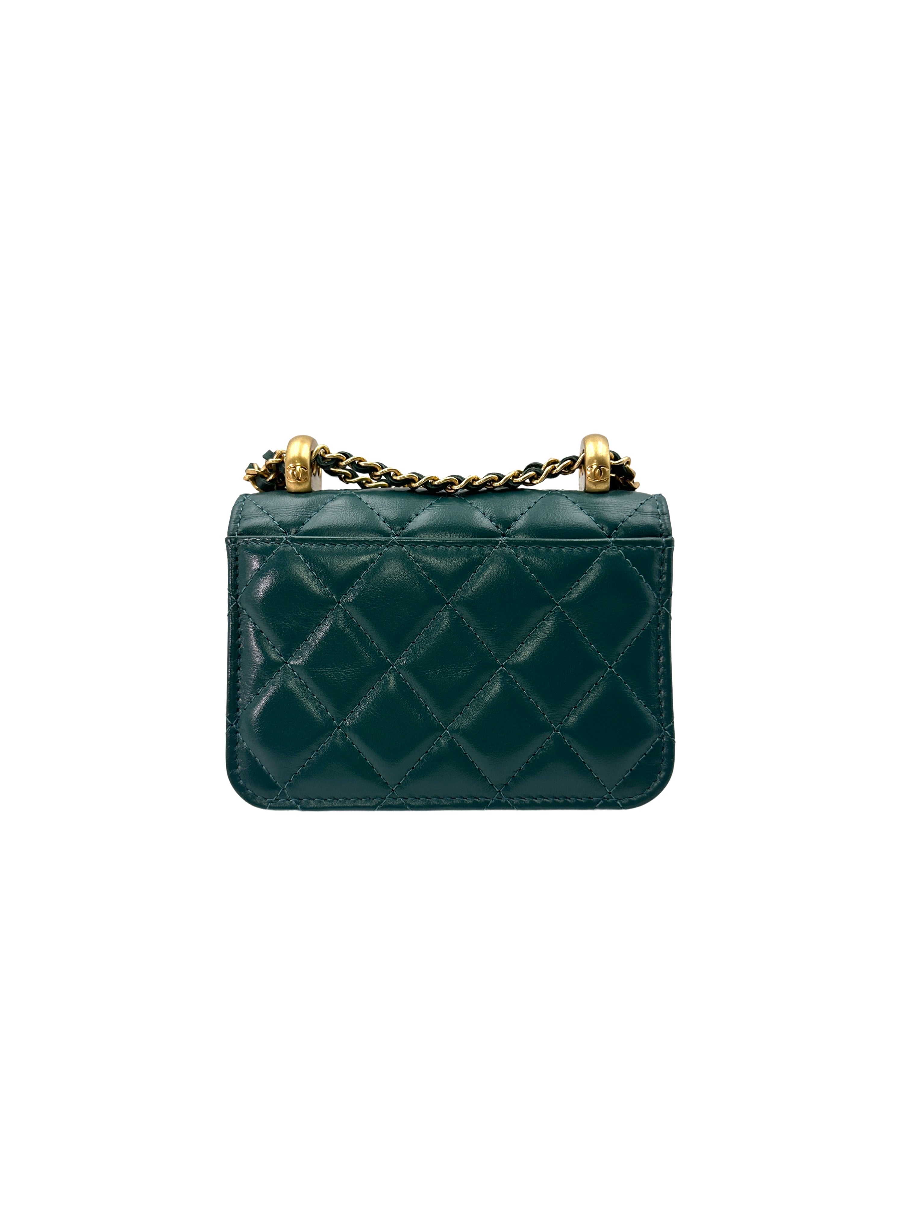 Chanel 21A Green Quilted Leather Mini Wallet On Chain With Gold Hardware(31***80) CC1457
