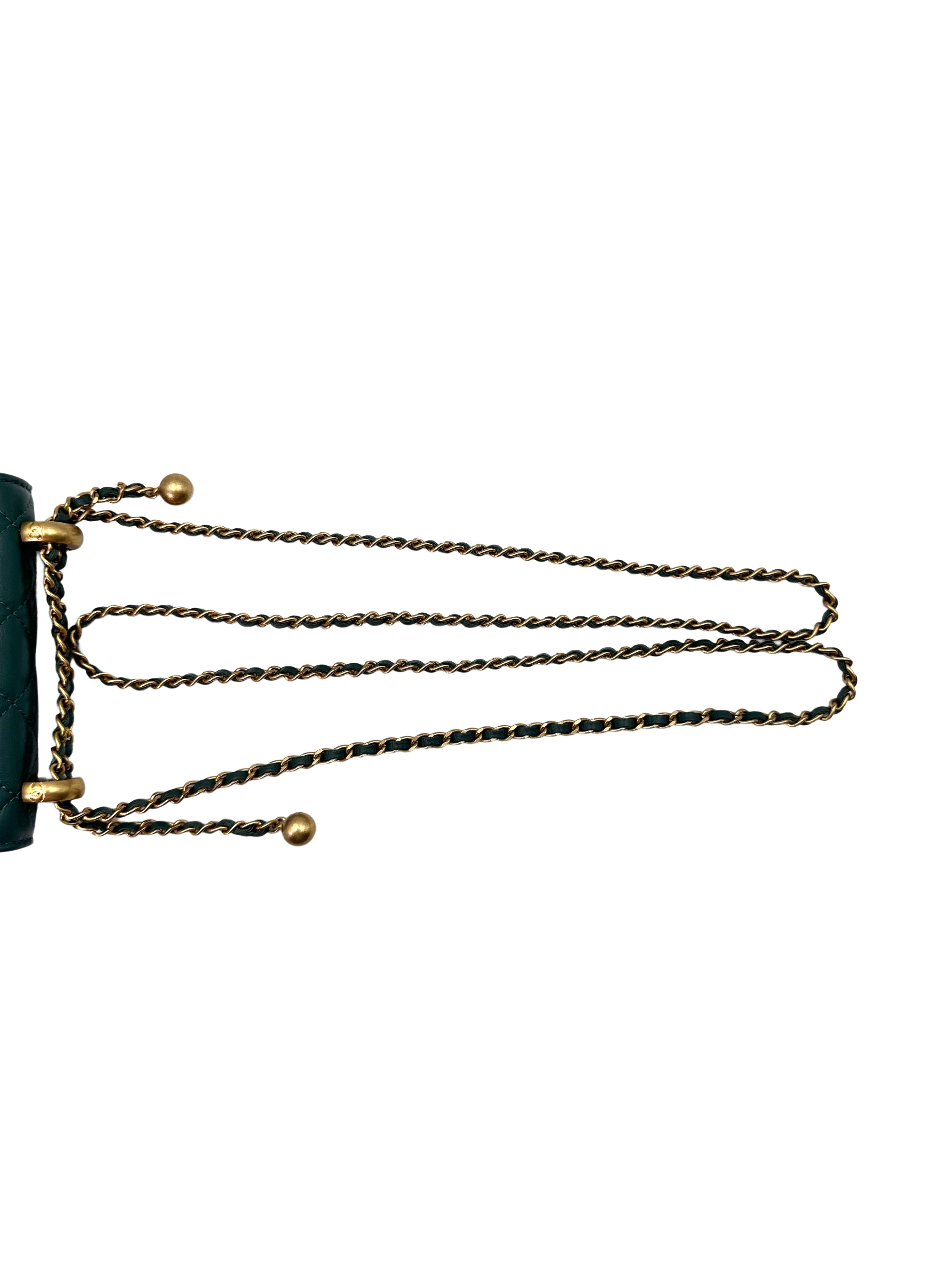 Chanel 21A Green Quilted Leather Mini Wallet On Chain With Gold Hardware(31***80) CC1457