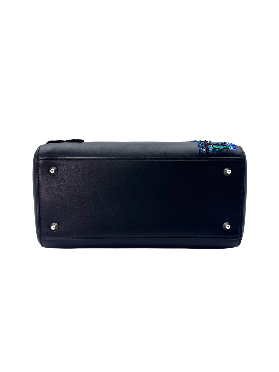 Christian Dior Lady Dior Black Heart Sequin Patch Embellished Handle Bag With Black Charms DR532
