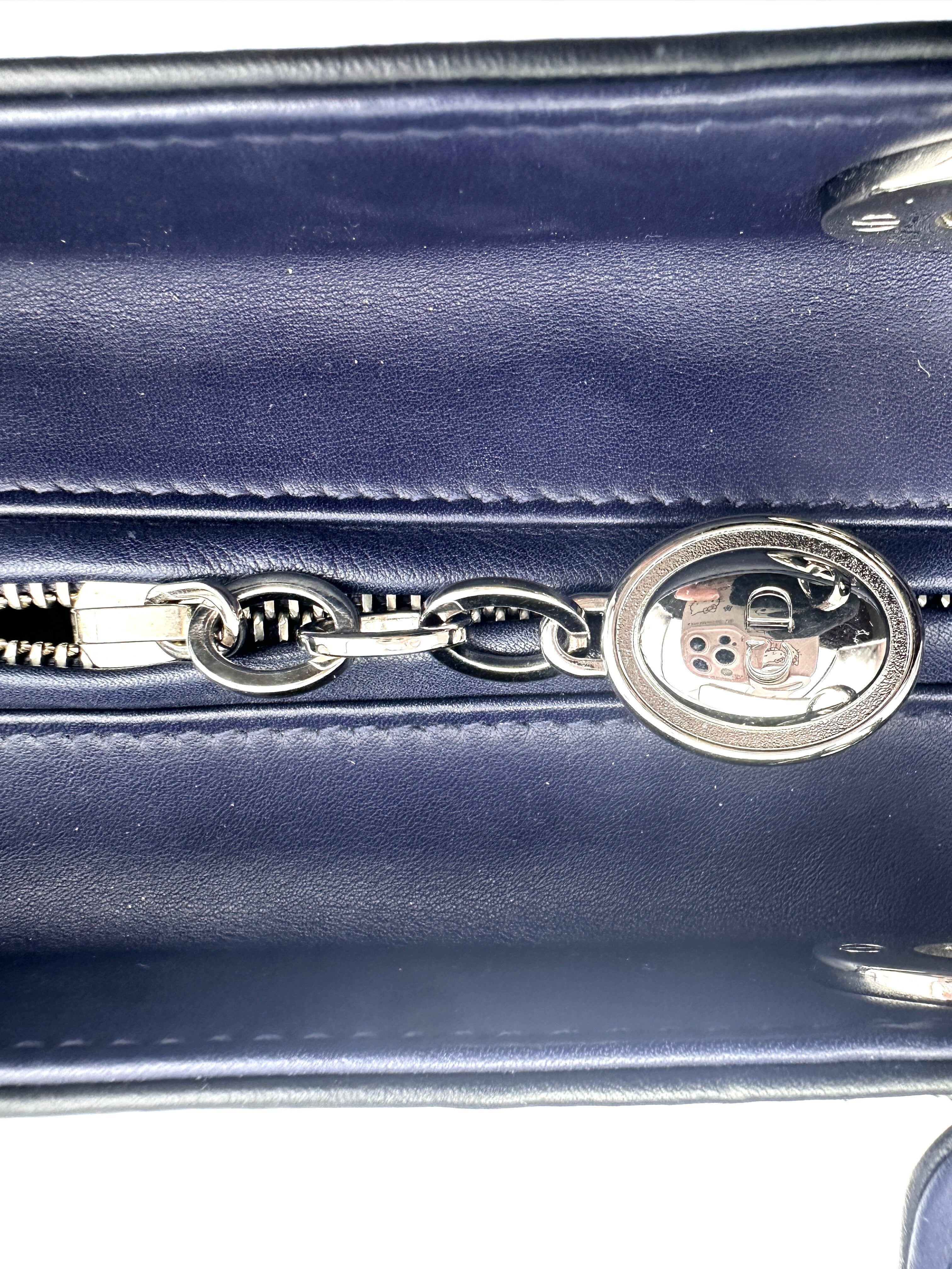 Christian Dior Lady Dior Black Heart Sequin Patch Embellished Handle Bag With Black Charms DR532