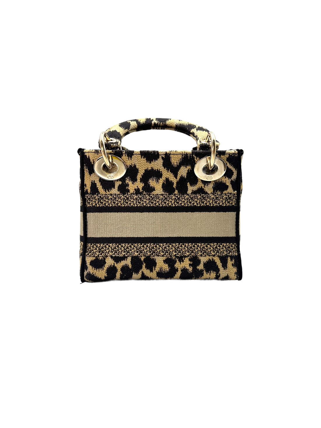Christian Dior Lady Dior Mizza Leopard Embroidered Canvas Handle Bag With Gold Charms DR530