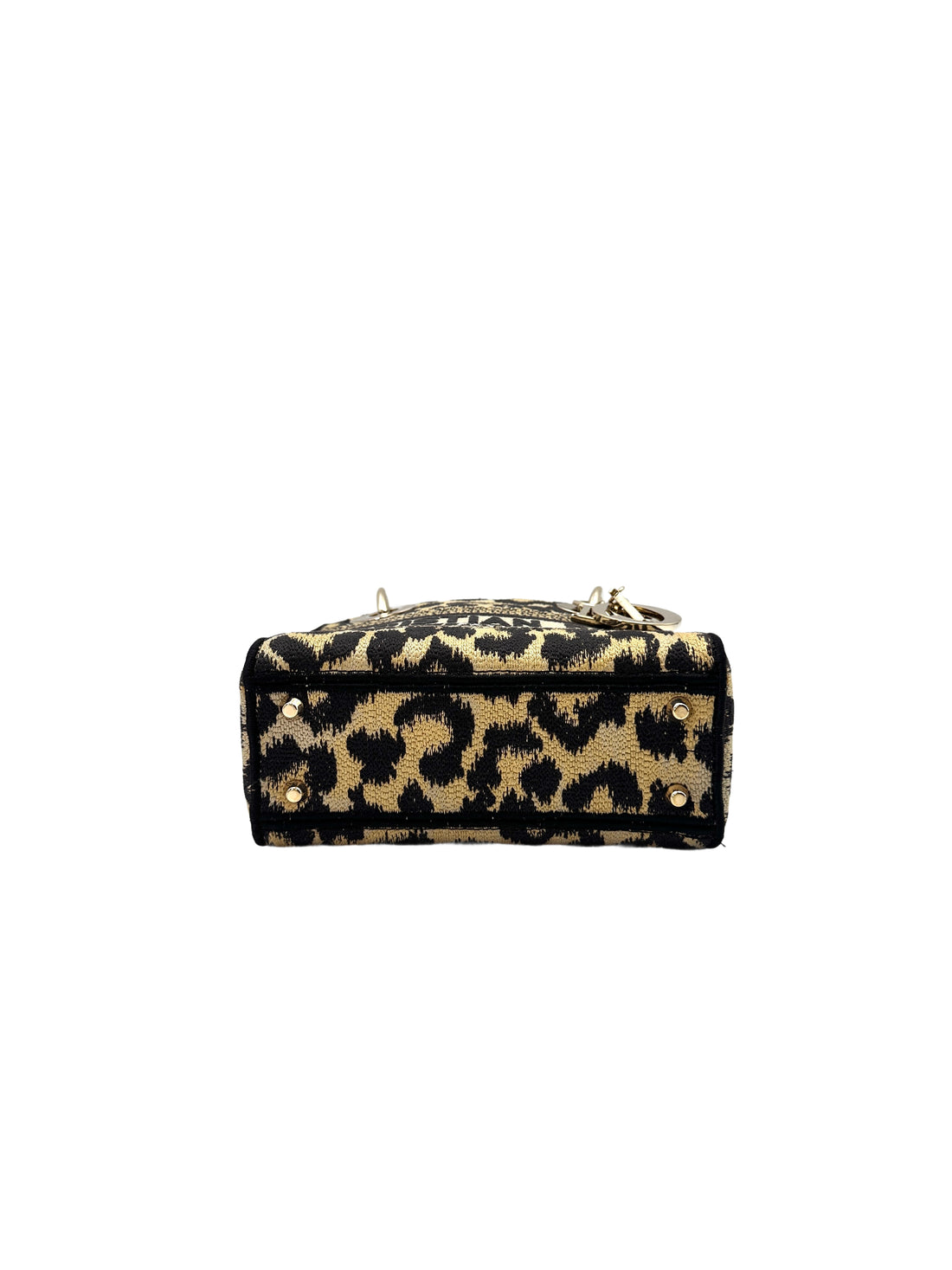 Christian Dior Lady Dior Mizza Leopard Embroidered Canvas Handle Bag With Gold Charms DR530