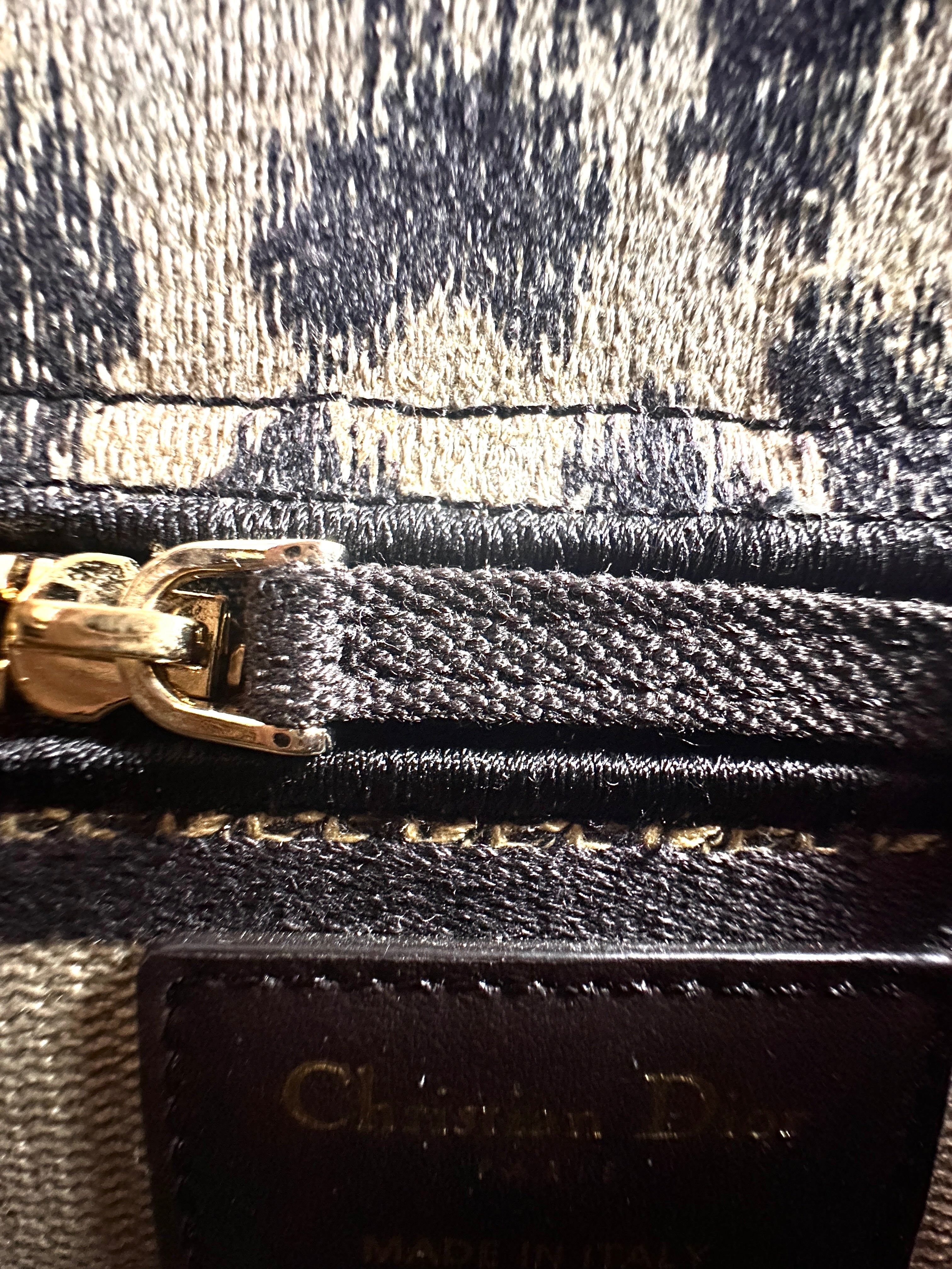 Christian Dior Lady Dior Mizza Leopard Embroidered Canvas Handle Bag With Gold Charms DR530