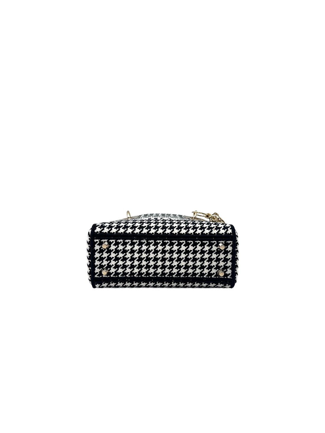Christian Dior Lady Dior Black/White Houndstooth Embroidered Canvas Handle Bag With Gold Charms DR529