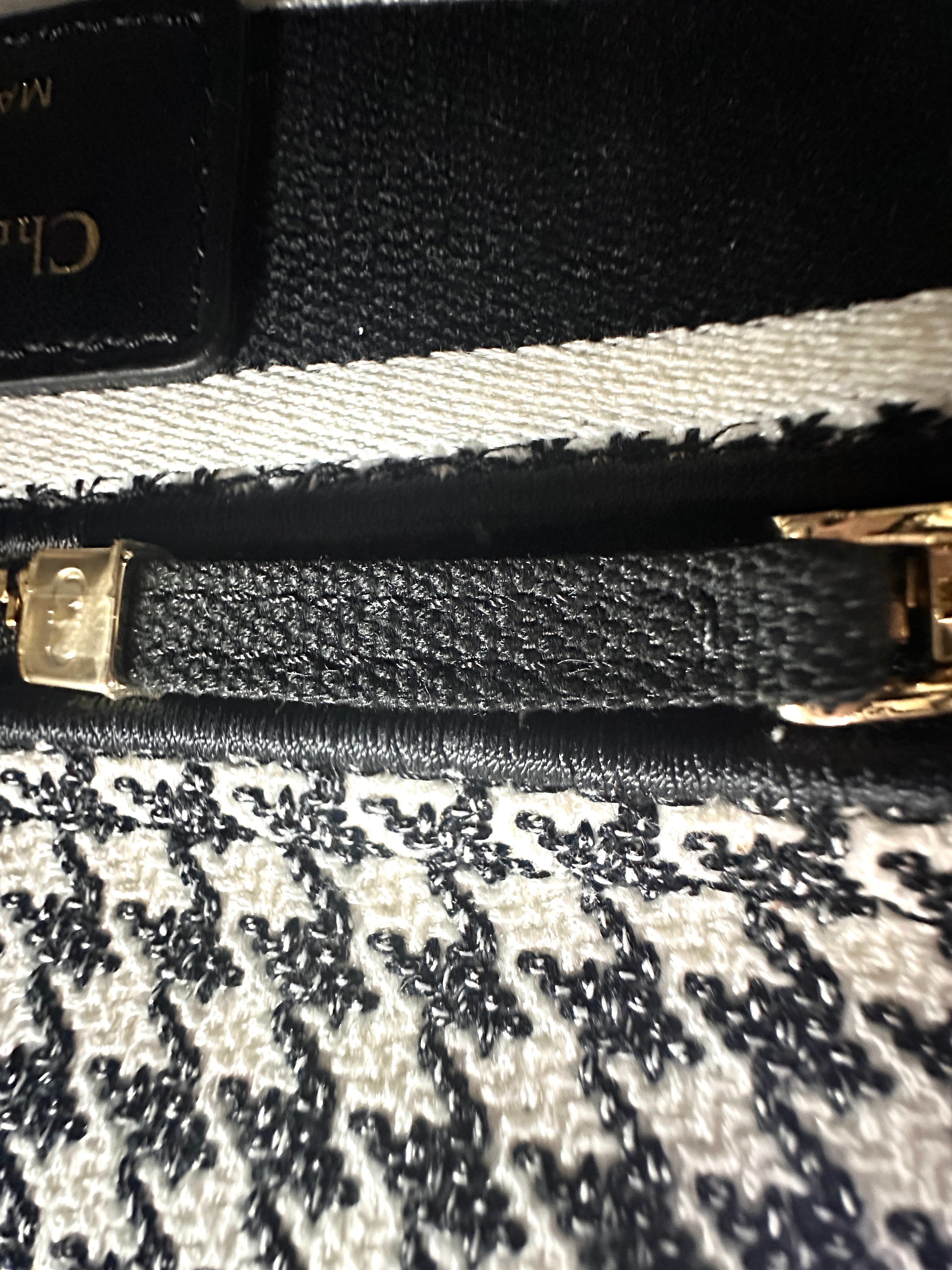 Christian Dior Lady Dior Black/White Houndstooth Embroidered Canvas Handle Bag With Gold Charms DR529