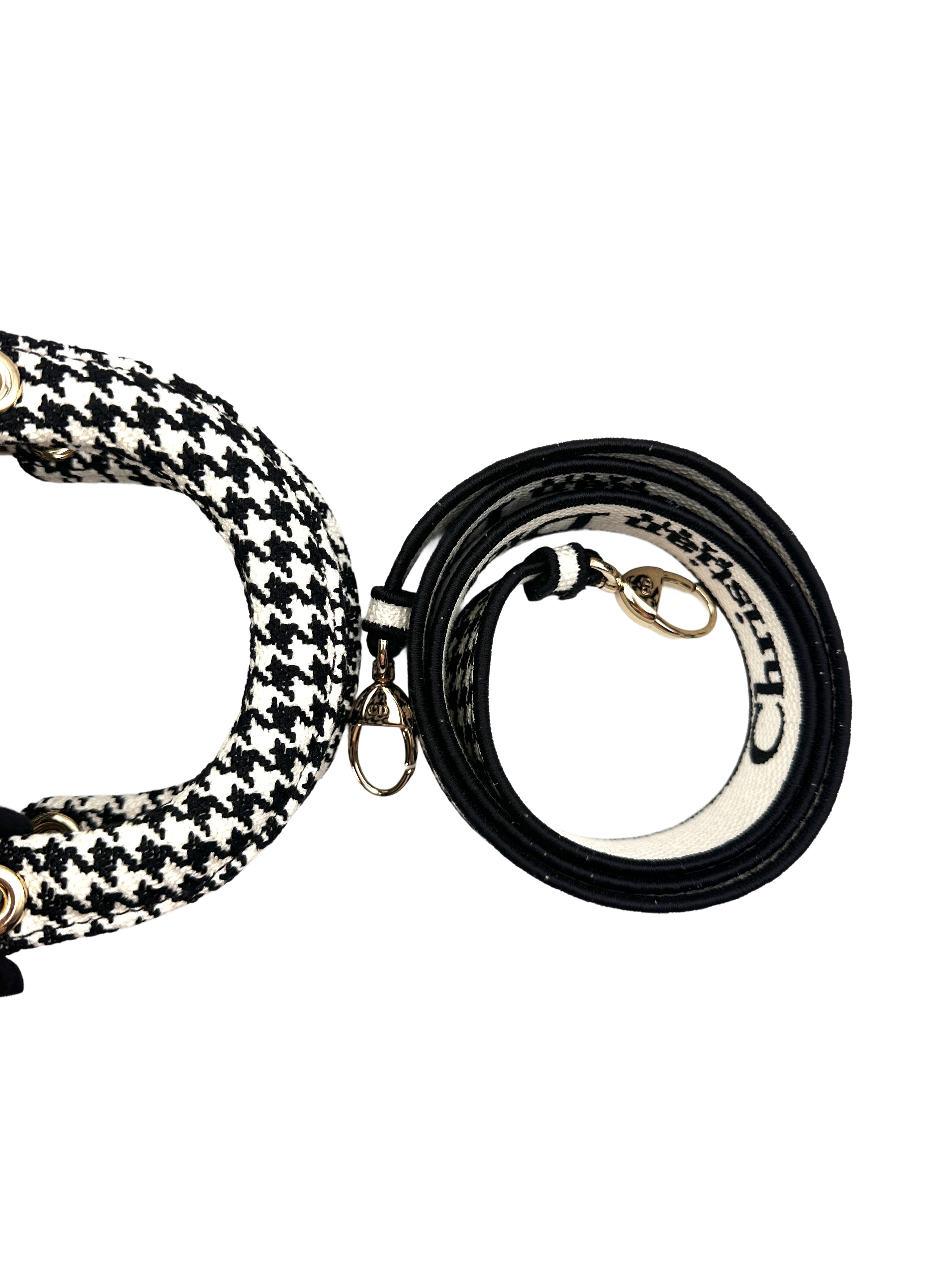 Christian Dior Lady Dior Black/White Houndstooth Embroidered Canvas Handle Bag With Gold Charms DR529