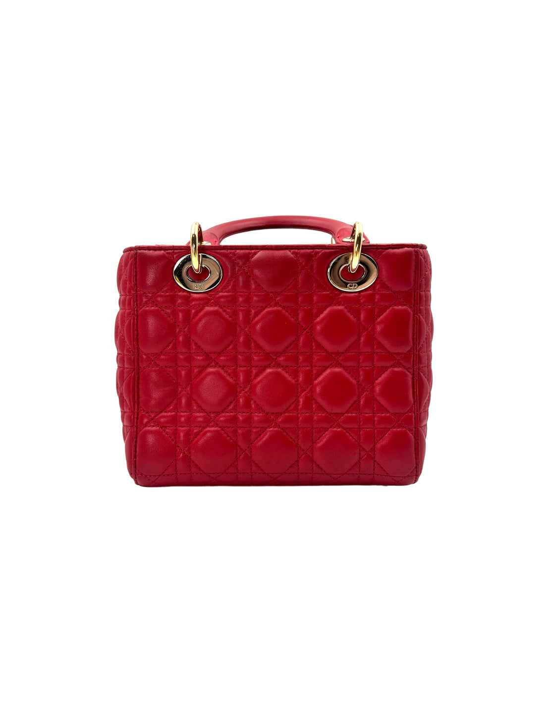 Christian Dior Lady Dior Red Cannage Lambskin Handle Bag With Gold Charms DR534