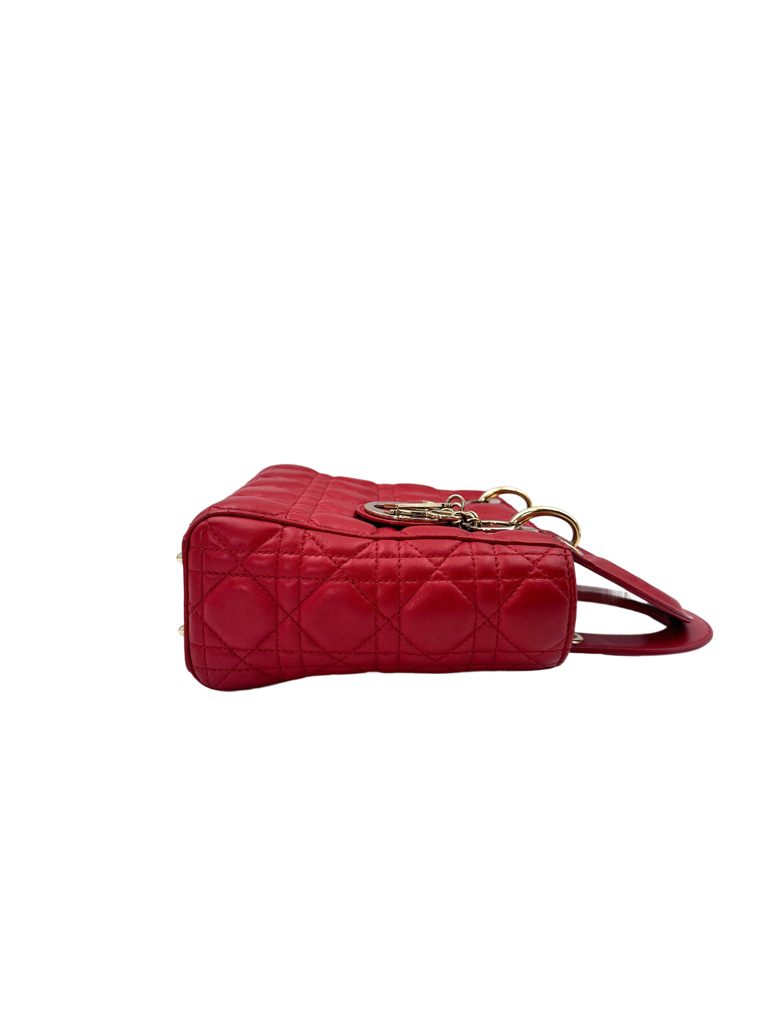 Christian Dior Lady Dior Red Cannage Lambskin Handle Bag With Gold Charms DR534