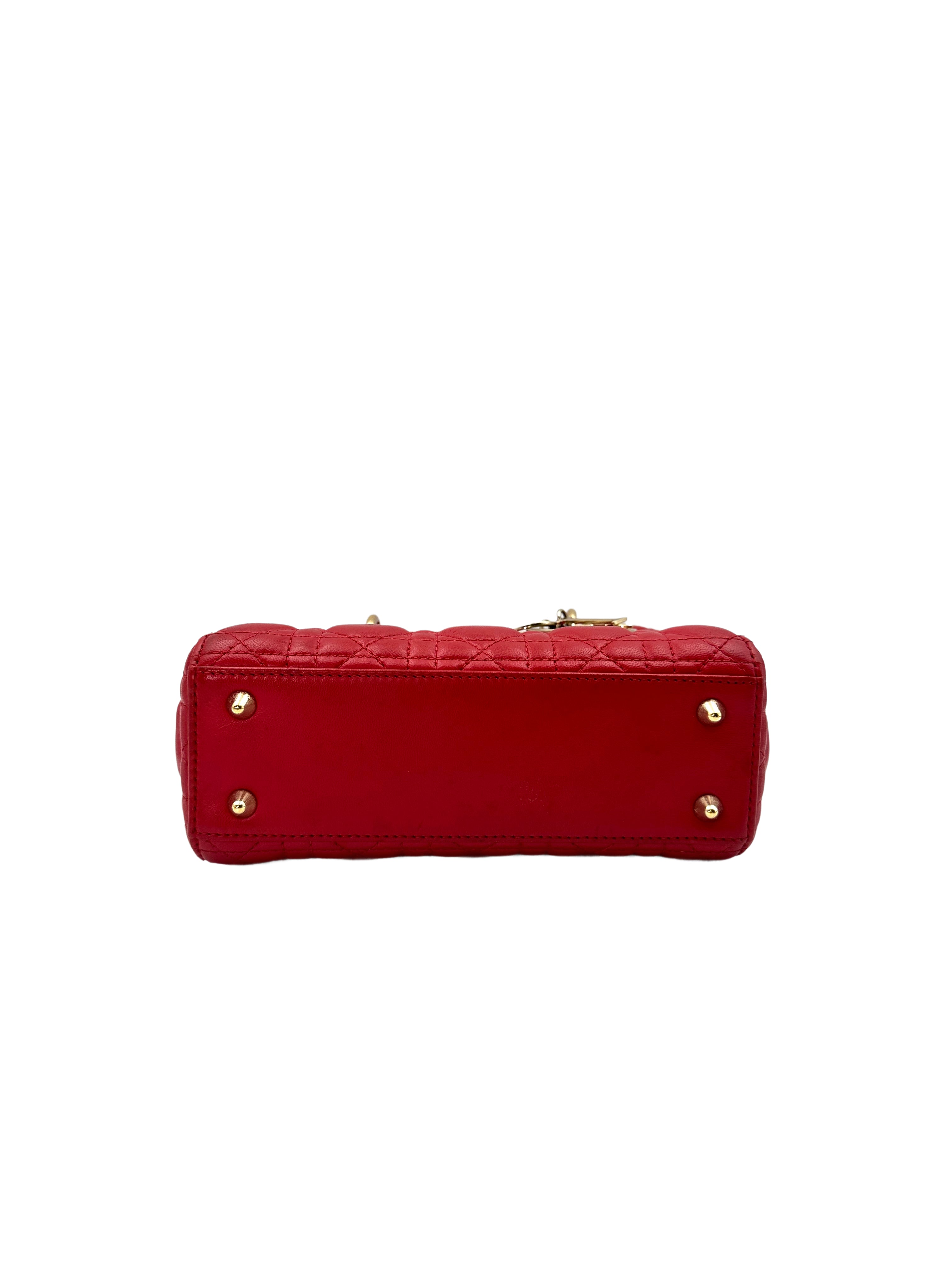 Christian Dior Lady Dior Red Cannage Lambskin Handle Bag With Gold Charms DR534