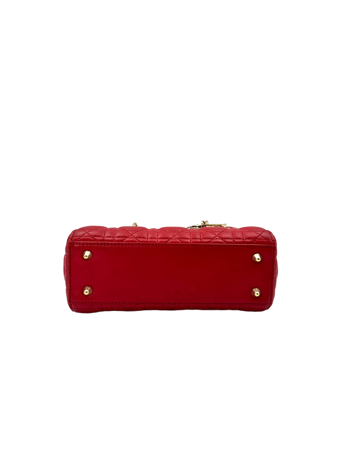 Christian Dior Lady Dior Red Cannage Lambskin Handle Bag With Gold Charms DR534
