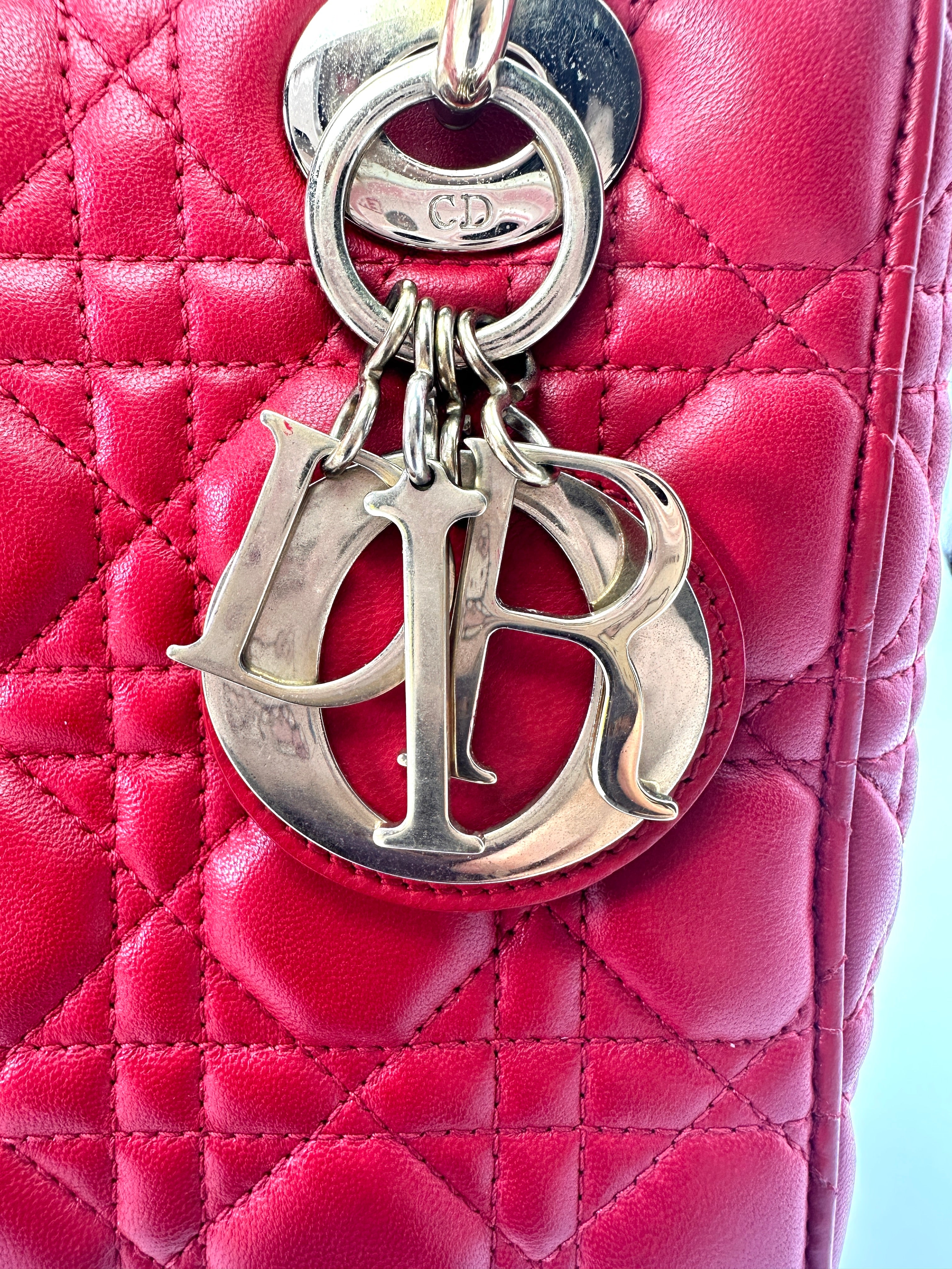 Christian Dior Lady Dior Red Cannage Lambskin Handle Bag With Gold Charms DR534