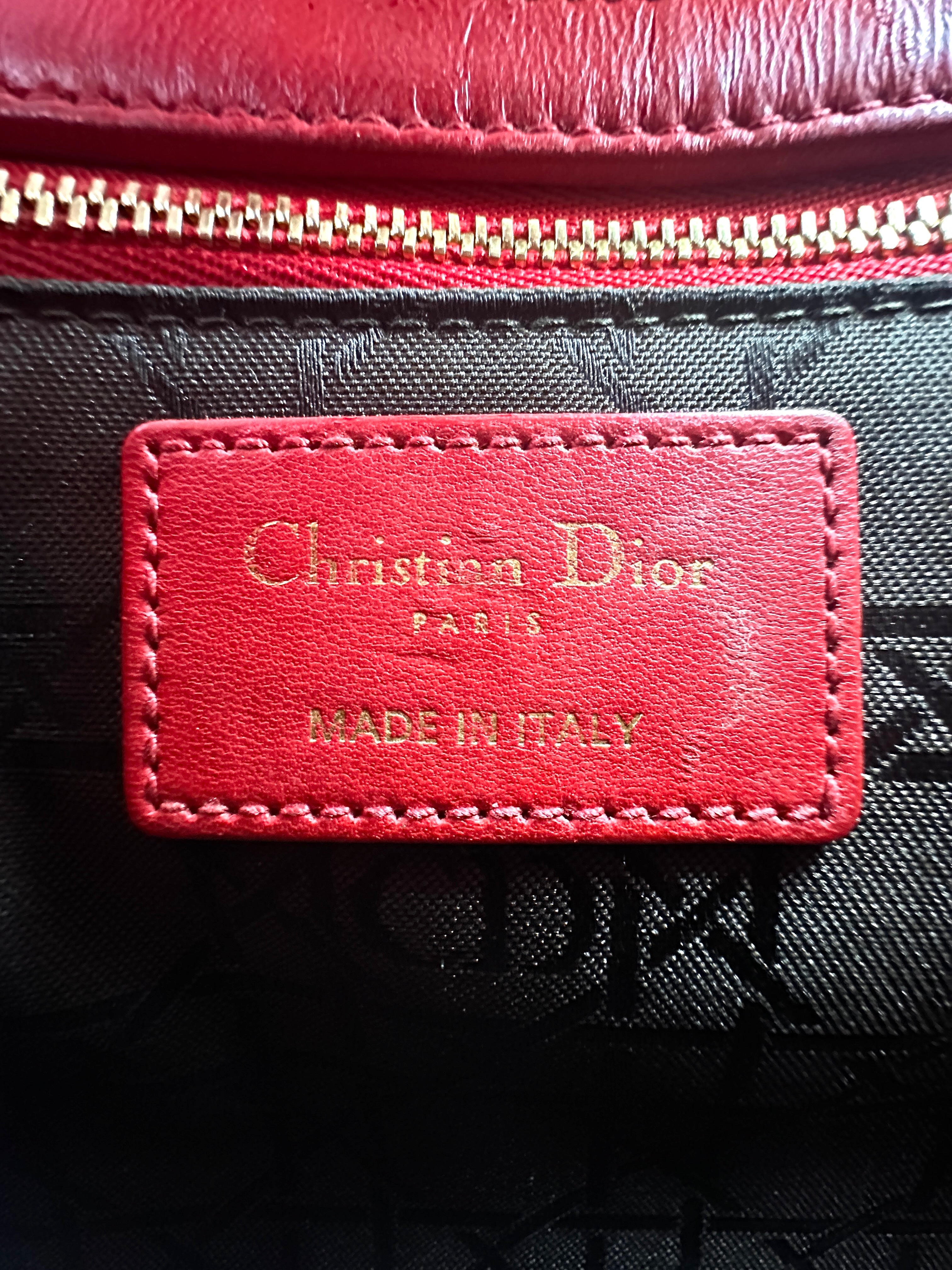 Christian Dior Lady Dior Red Cannage Lambskin Handle Bag With Gold Charms DR534