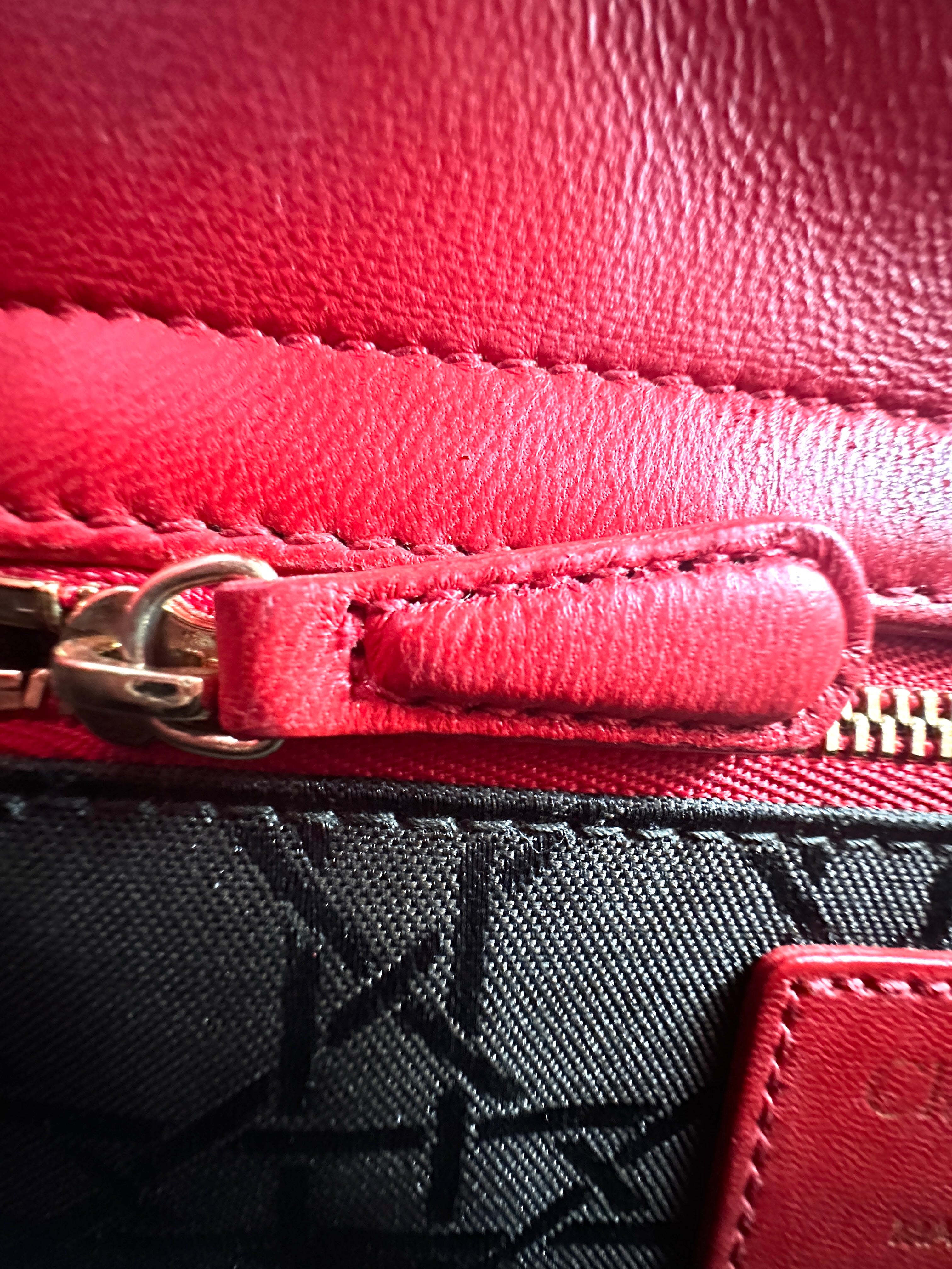 Christian Dior Lady Dior Red Cannage Lambskin Handle Bag With Gold Charms DR534