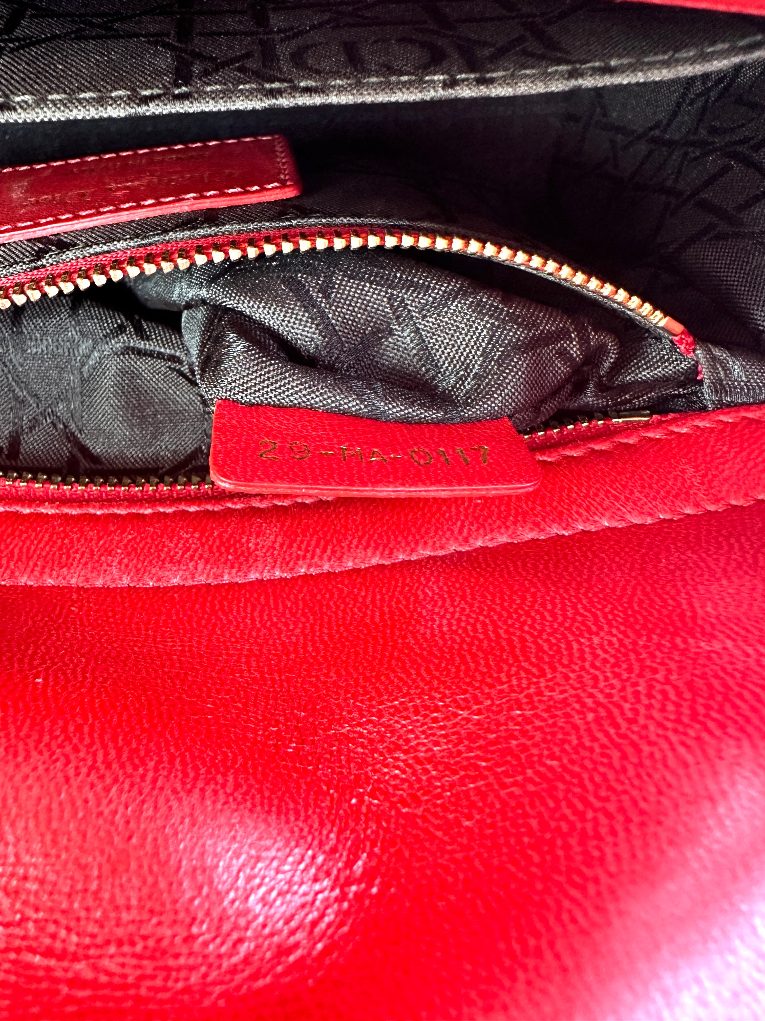 Christian Dior Lady Dior Red Cannage Lambskin Handle Bag With Gold Charms DR534
