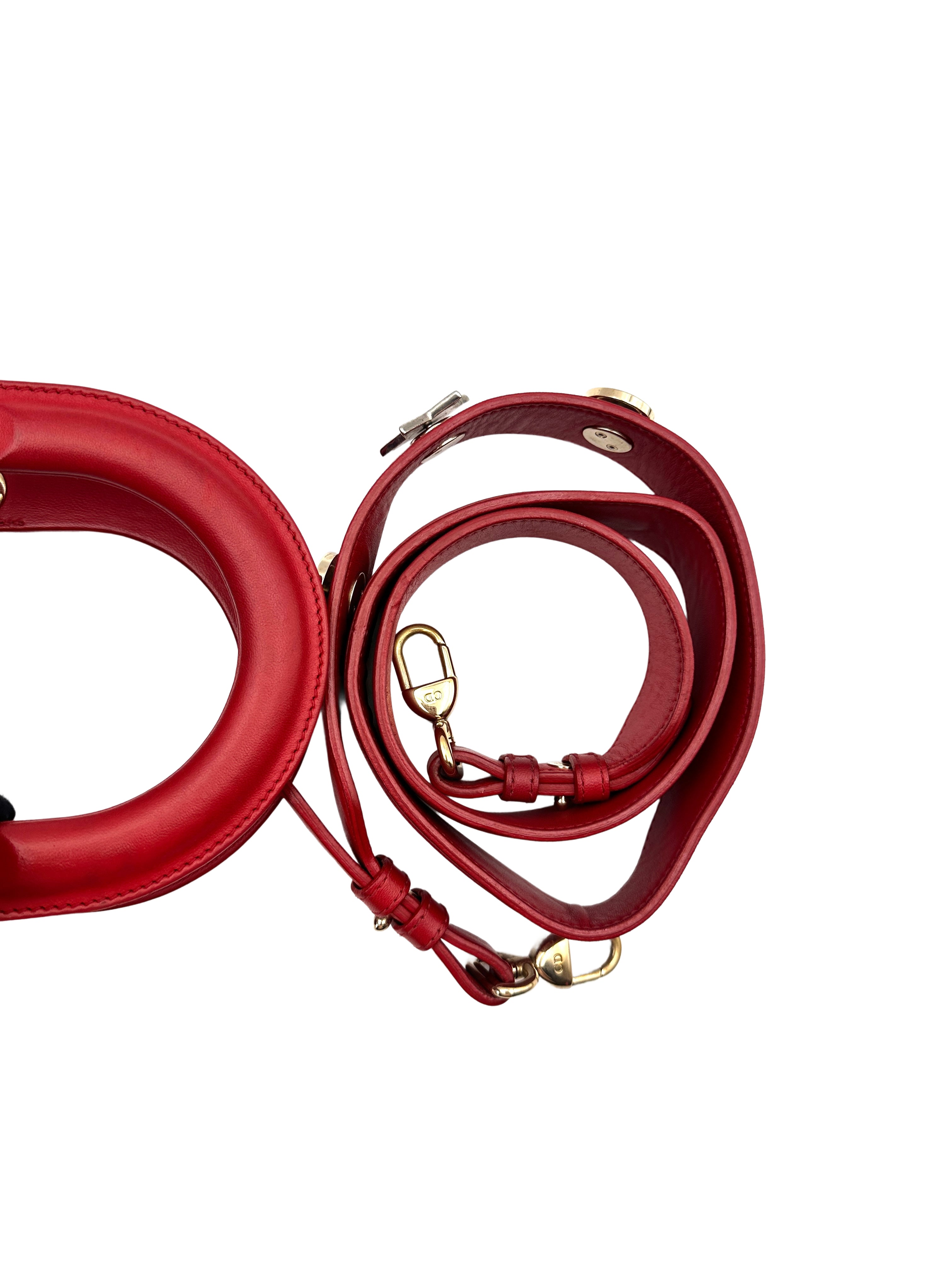 Christian Dior Lady Dior Red Cannage Lambskin Handle Bag With Gold Charms DR534