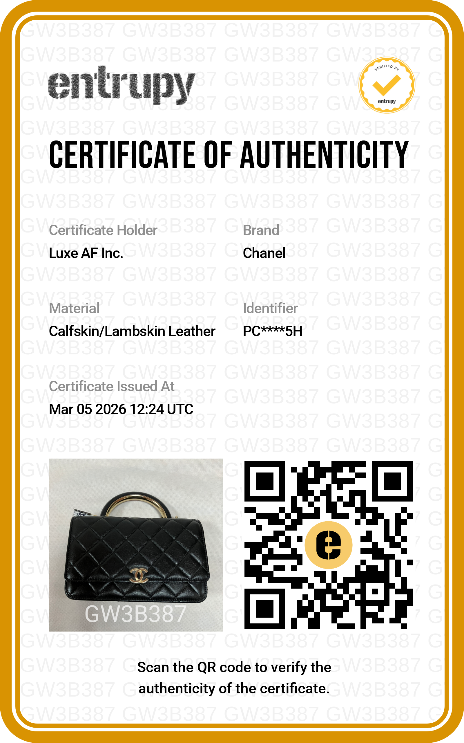 Chanel 22A Black Quilted Wallet On Chain(PC***5H) CC1460