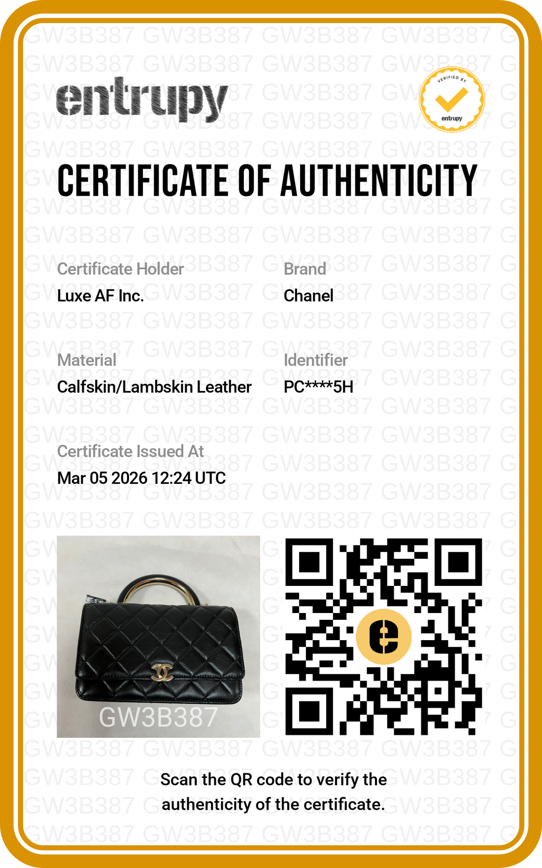 Chanel 22A Black Quilted Wallet On Chain(PC***5H) CC1460