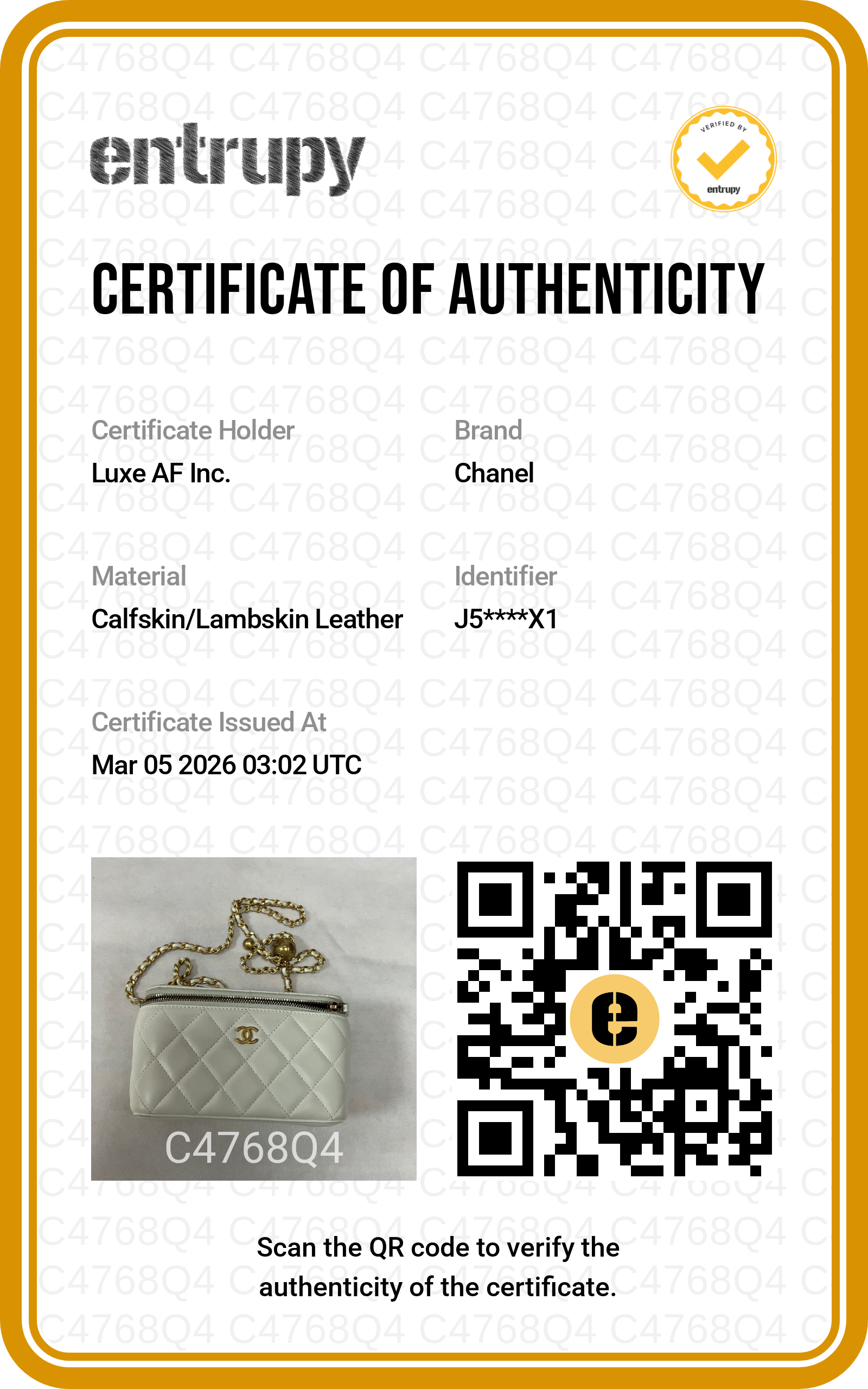 Chanel White Quilted Pearl Crush Vanity Case(J5***X1) CC1450