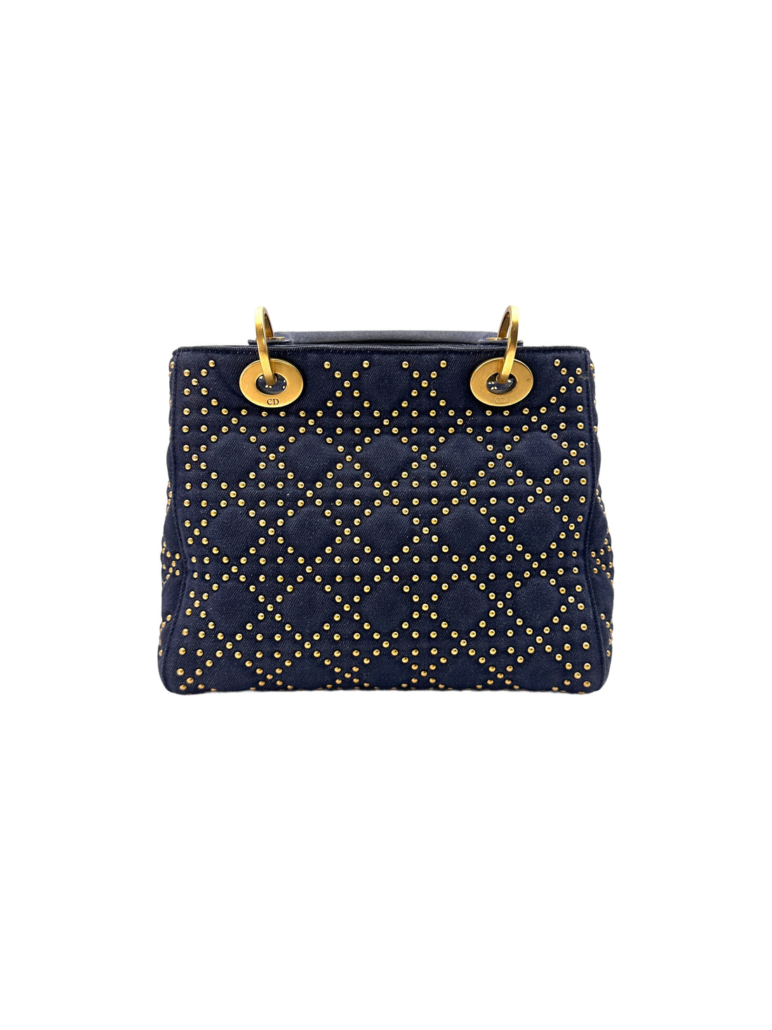 Christian Dior Lady Dior Blue Studded Cannage Denim Handle Bag With Gold Charms DR528