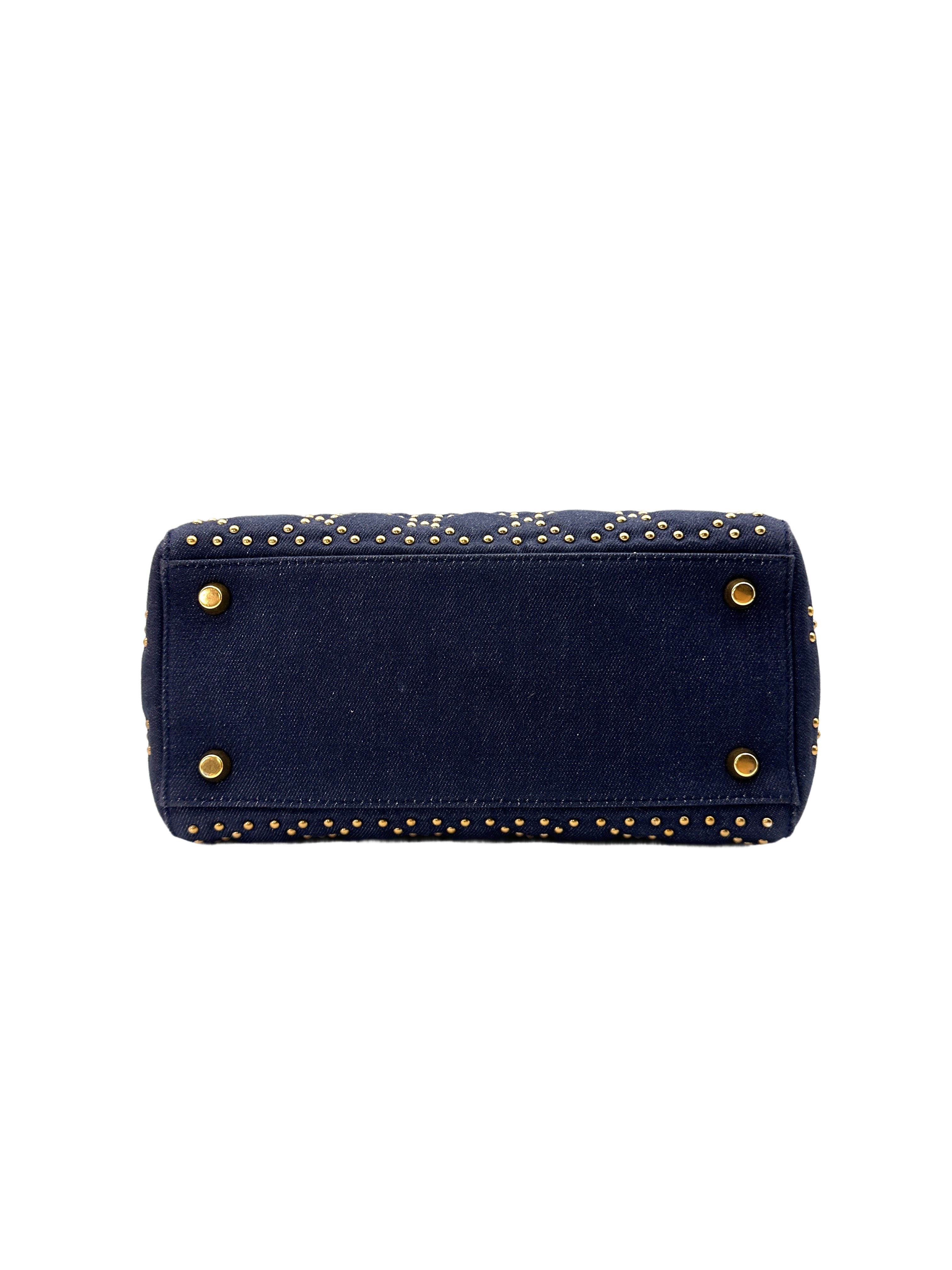 Christian Dior Lady Dior Blue Studded Cannage Denim Handle Bag With Gold Charms DR528
