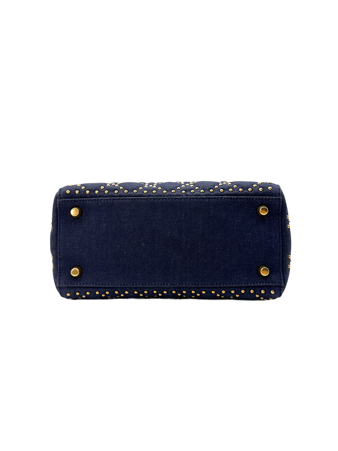 Christian Dior Lady Dior Blue Studded Cannage Denim Handle Bag With Gold Charms DR528