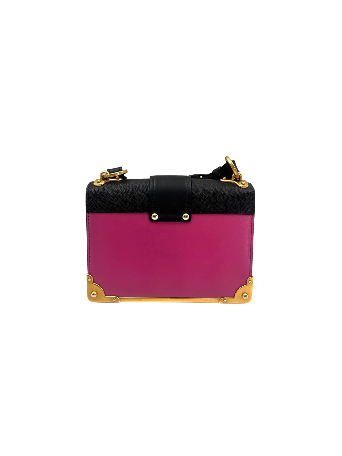 Prada Cahier Pink/Black Saffiano Leather Shoulder Bag With Gold Hardware PR198