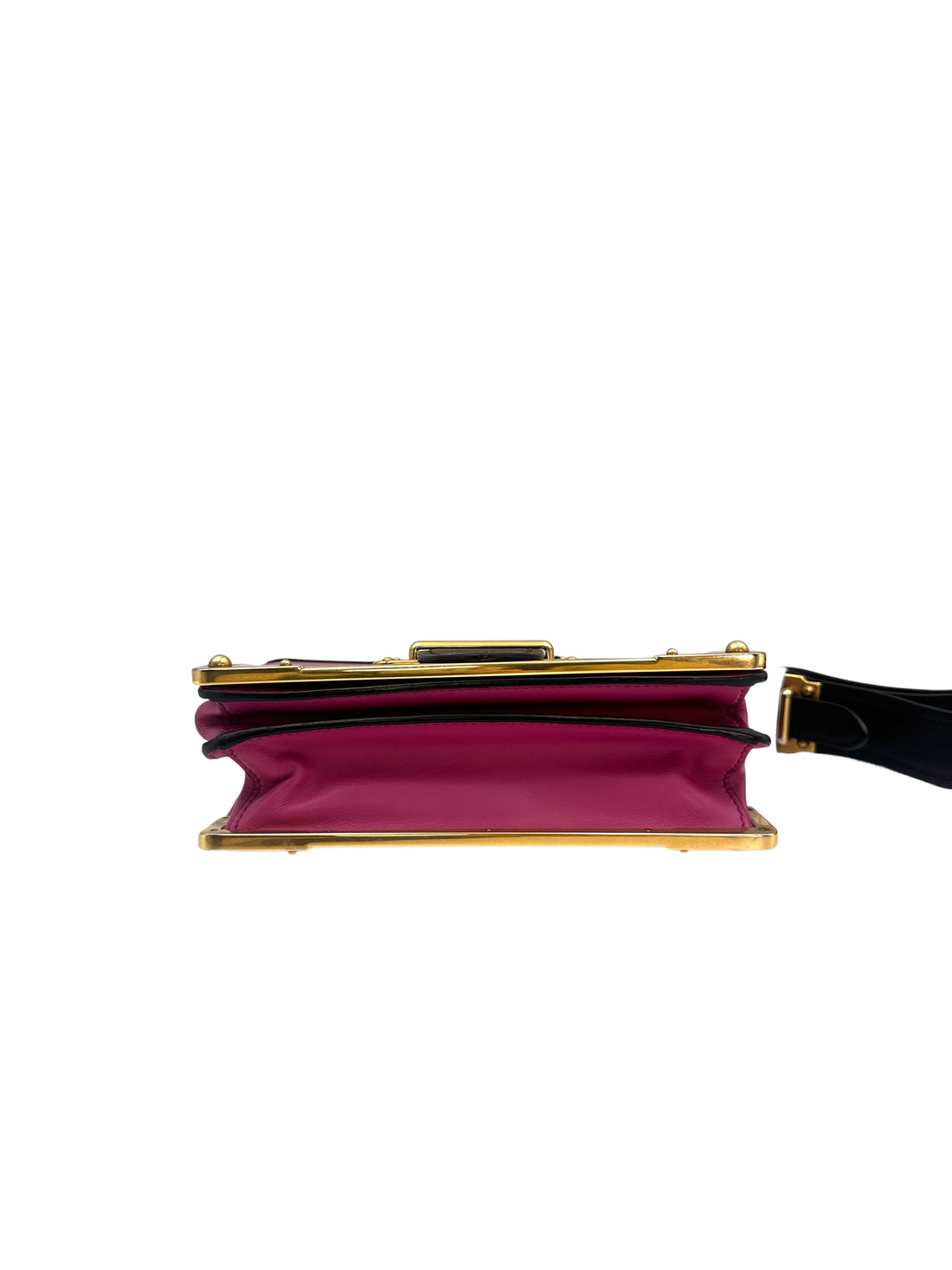 Prada Cahier Pink/Black Saffiano Leather Shoulder Bag With Gold Hardware PR198