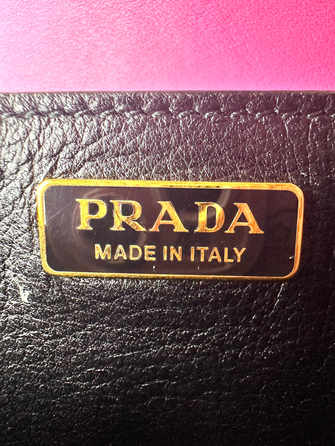 Prada Cahier Pink/Black Saffiano Leather Shoulder Bag With Gold Hardware PR198