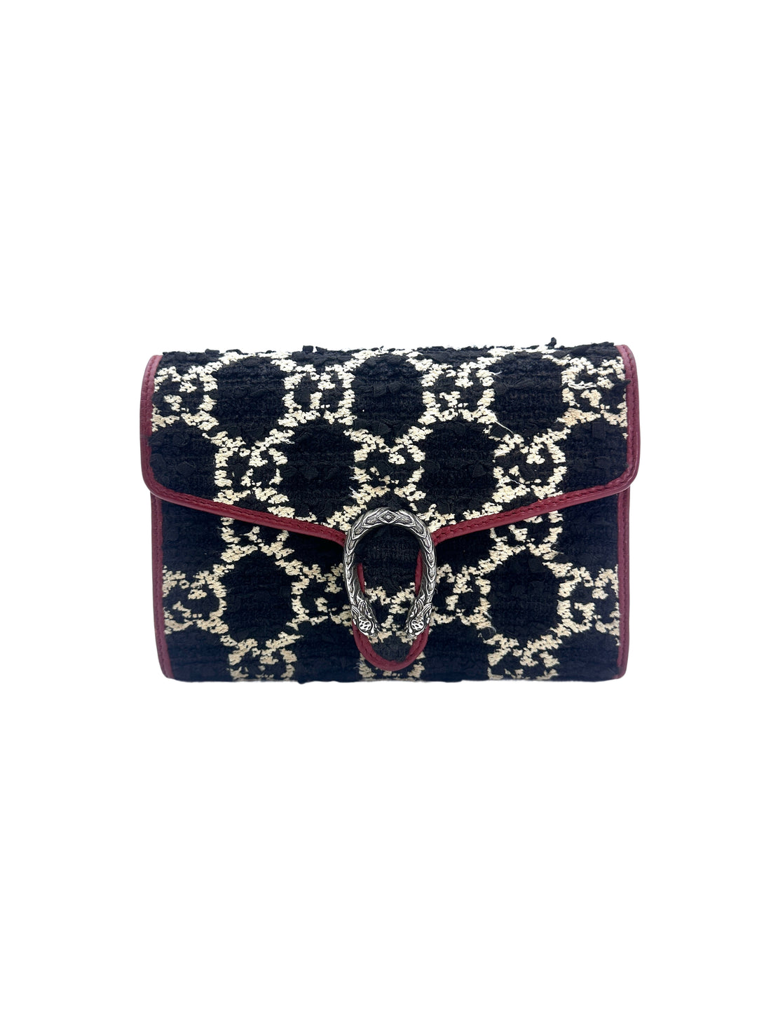 Gucci Dionysus GG Black/White Tweed Wallet On Chain With Red Trim GG647