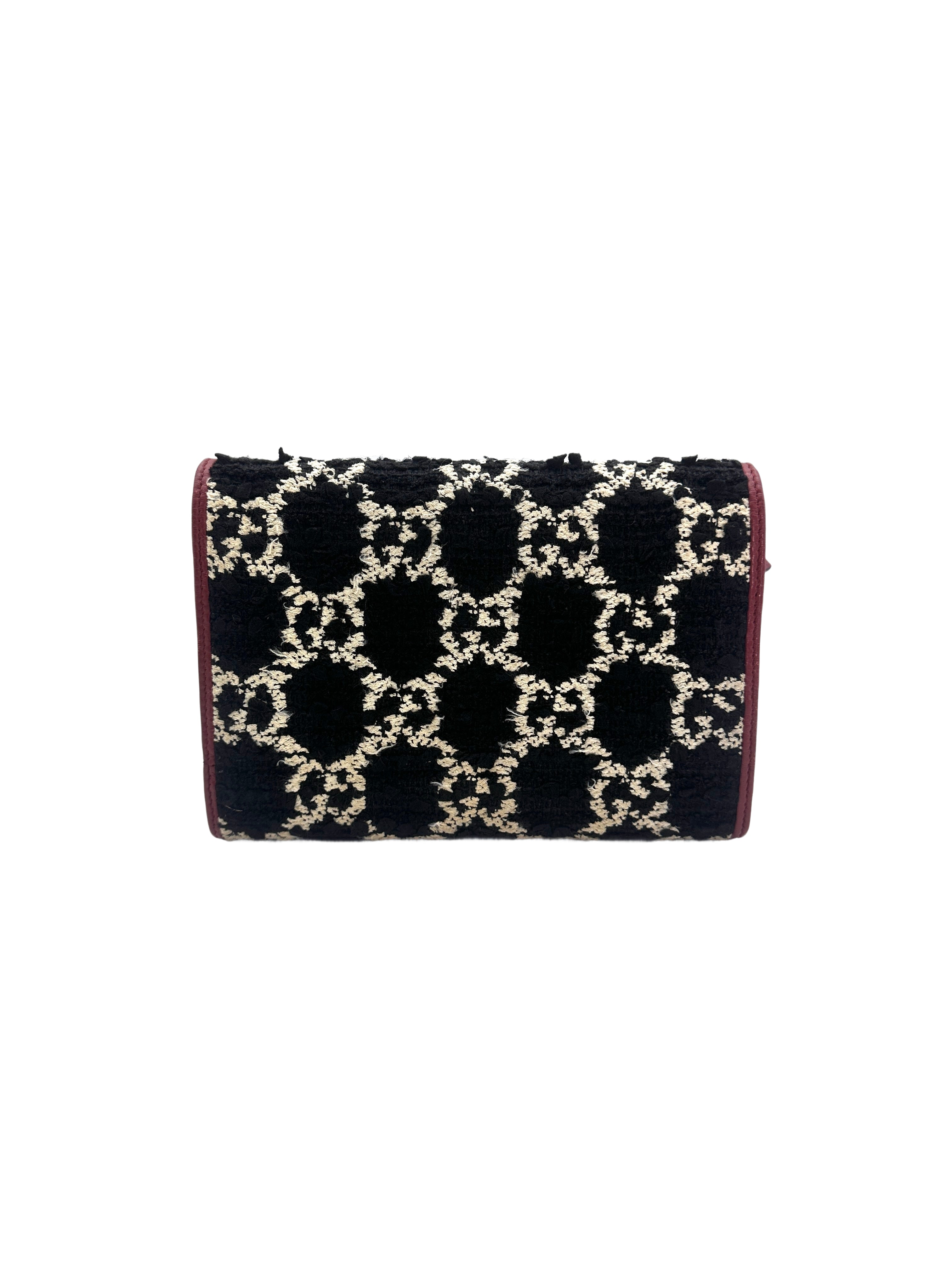 Gucci Dionysus GG Black/White Tweed Wallet On Chain With Red Trim GG647