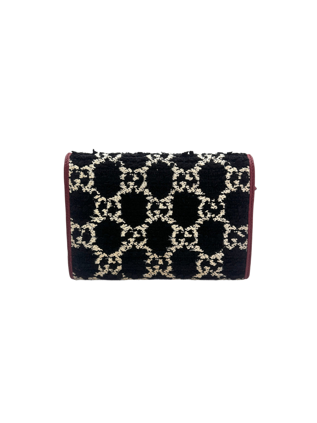 Gucci Dionysus GG Black/White Tweed Wallet On Chain With Red Trim GG647