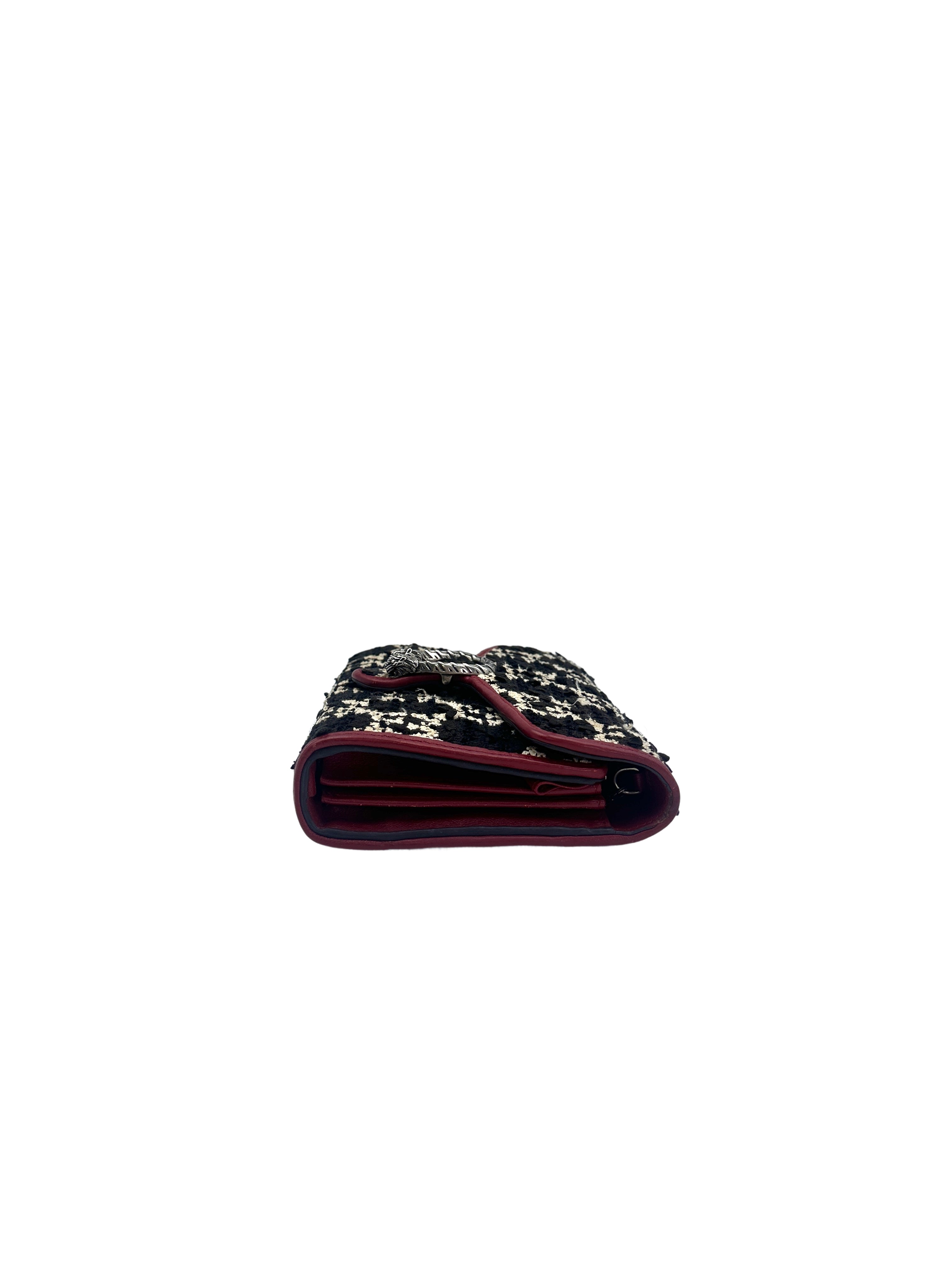 Gucci Dionysus GG Black/White Tweed Wallet On Chain With Red Trim GG647
