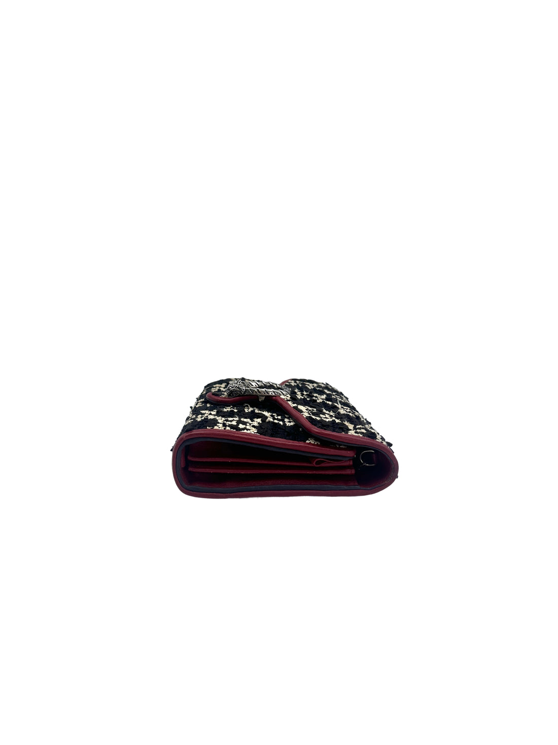 Gucci Dionysus GG Black/White Tweed Wallet On Chain With Red Trim GG647