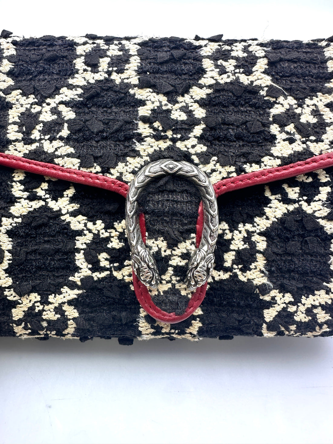 Gucci Dionysus GG Black/White Tweed Wallet On Chain With Red Trim GG647