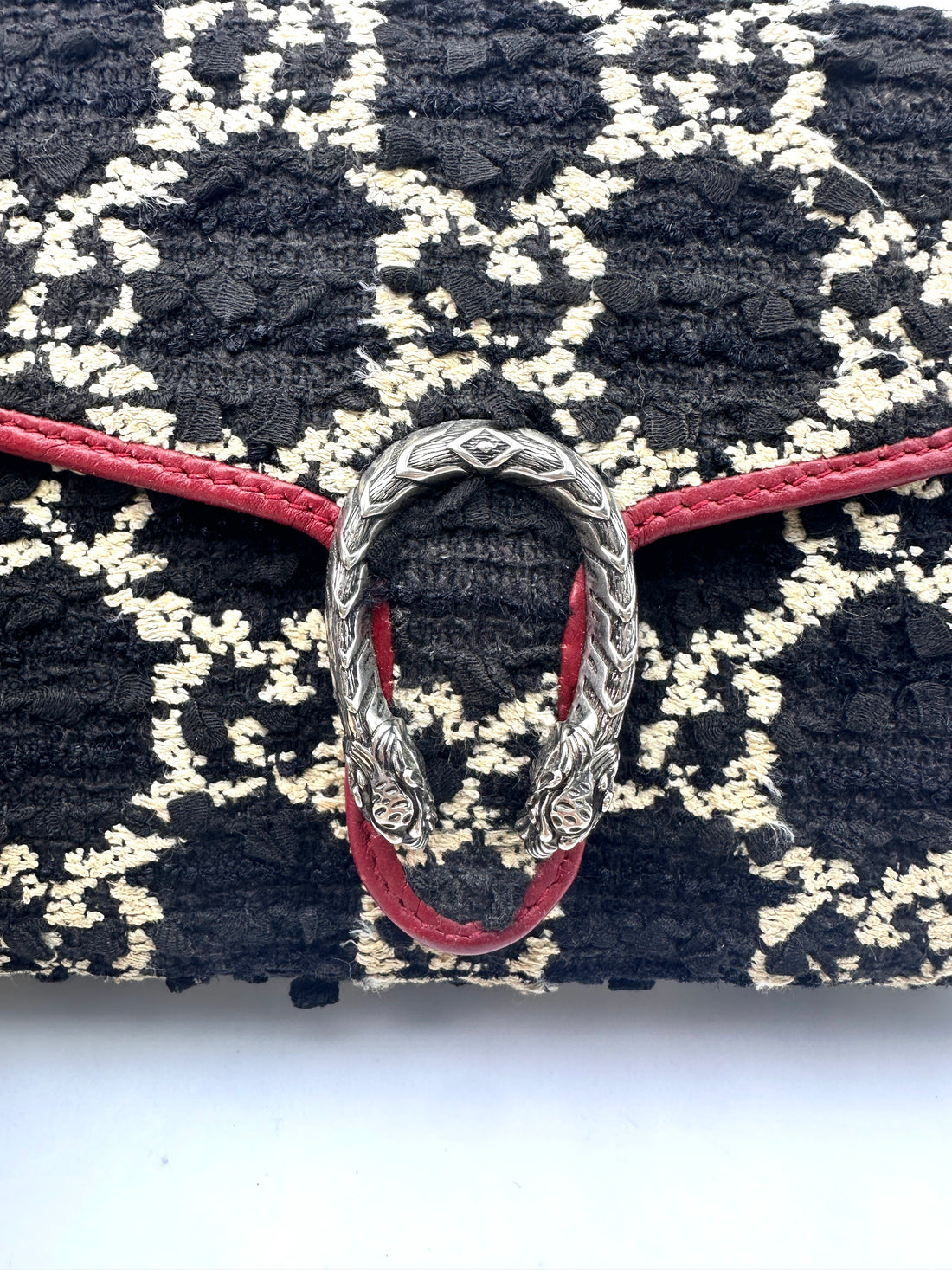 Gucci Dionysus GG Black/White Tweed Wallet On Chain With Red Trim GG647