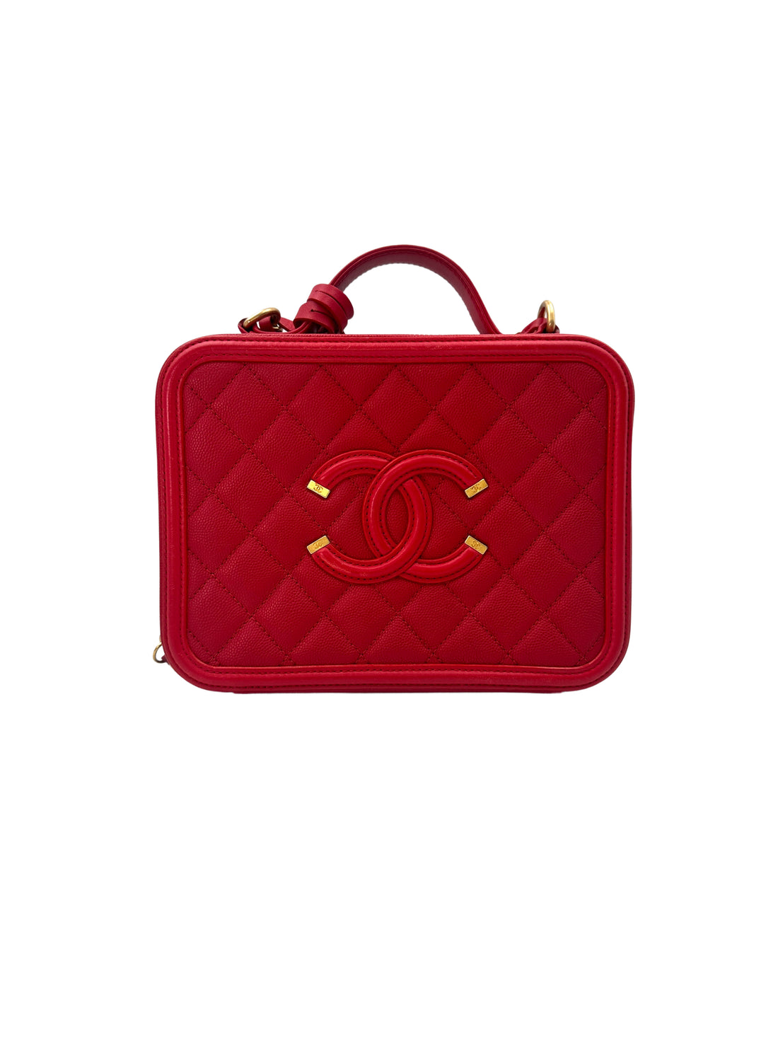 Chanel CC Filigree Red Quilted Leather Top Handle Vanity Case(25***89) CC1461