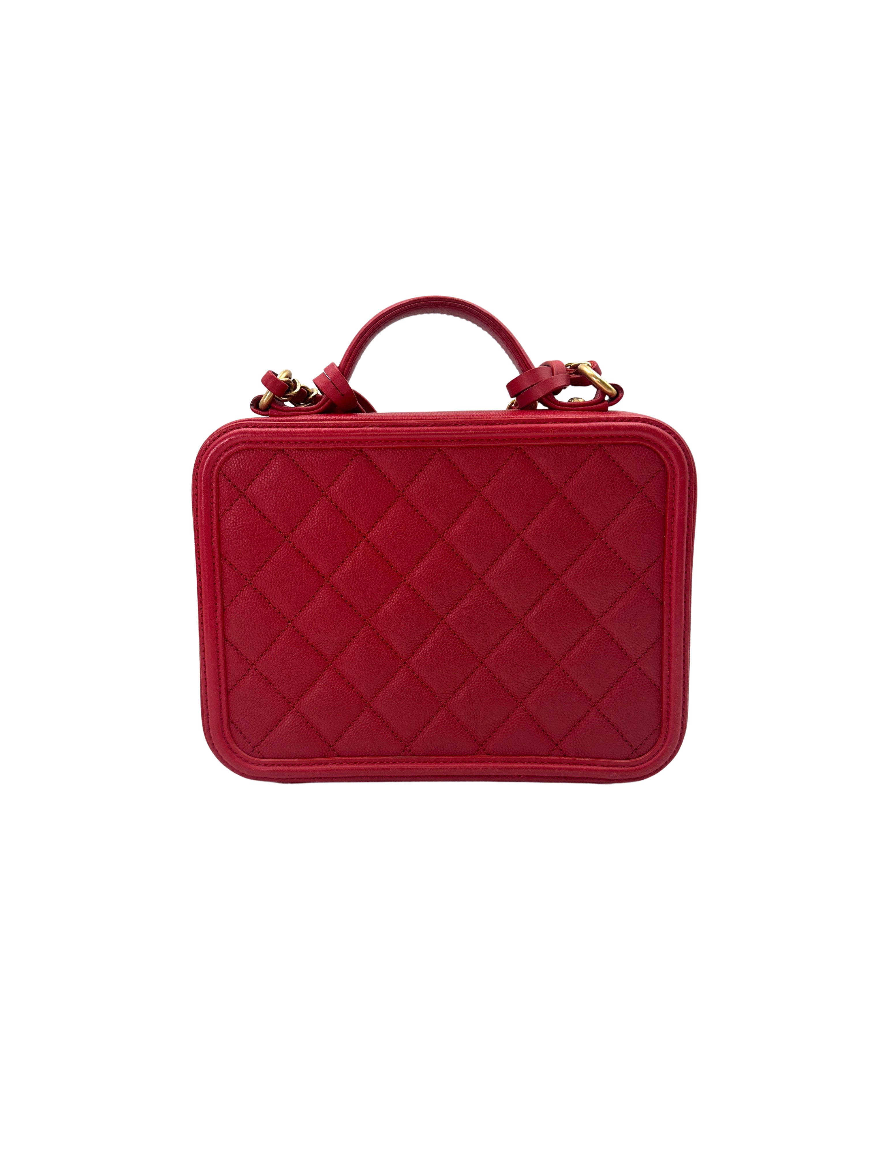 Chanel CC Filigree Red Quilted Leather Top Handle Vanity Case(25***89) CC1461