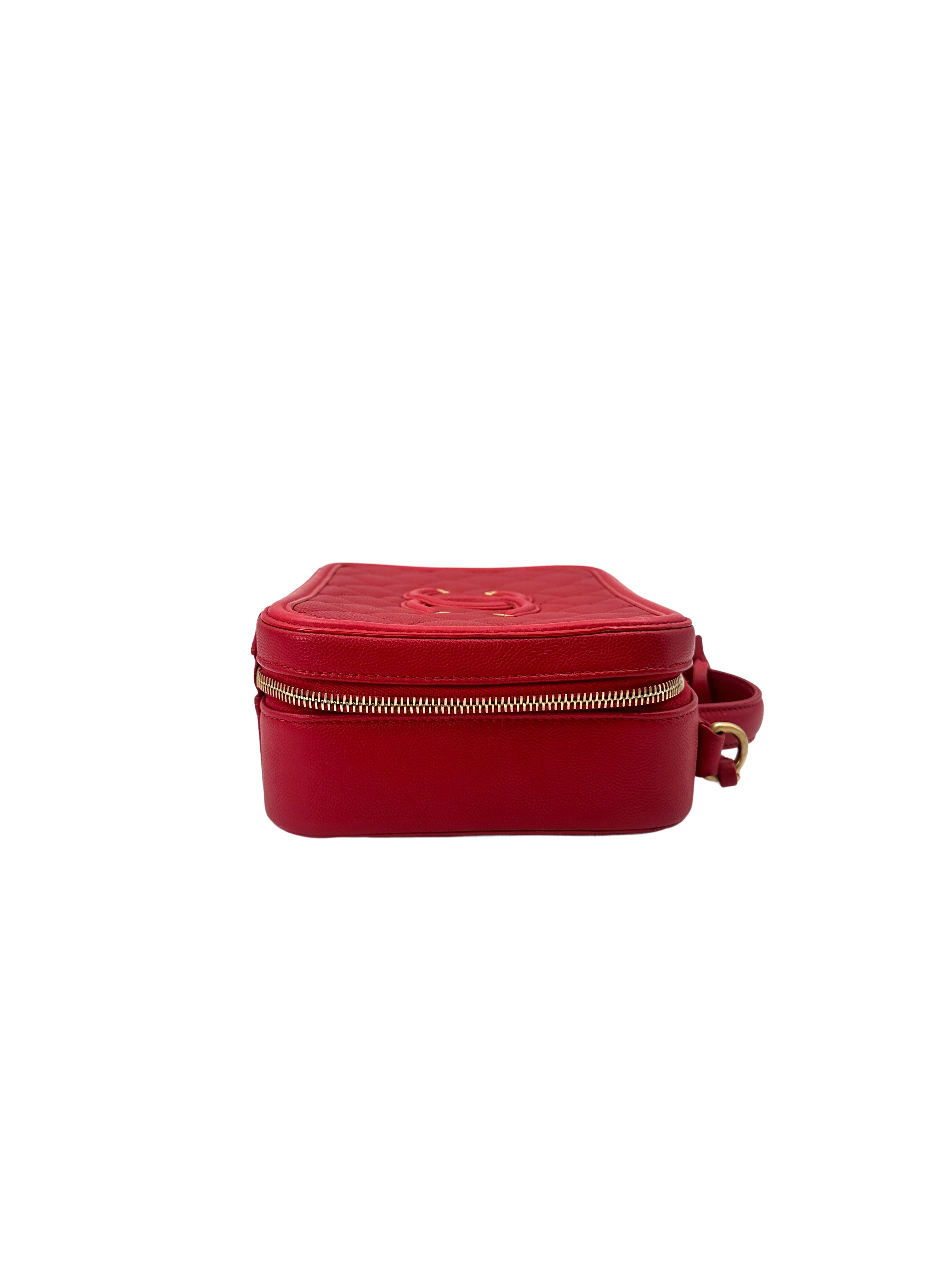 Chanel CC Filigree Red Quilted Leather Top Handle Vanity Case(25***89) CC1461