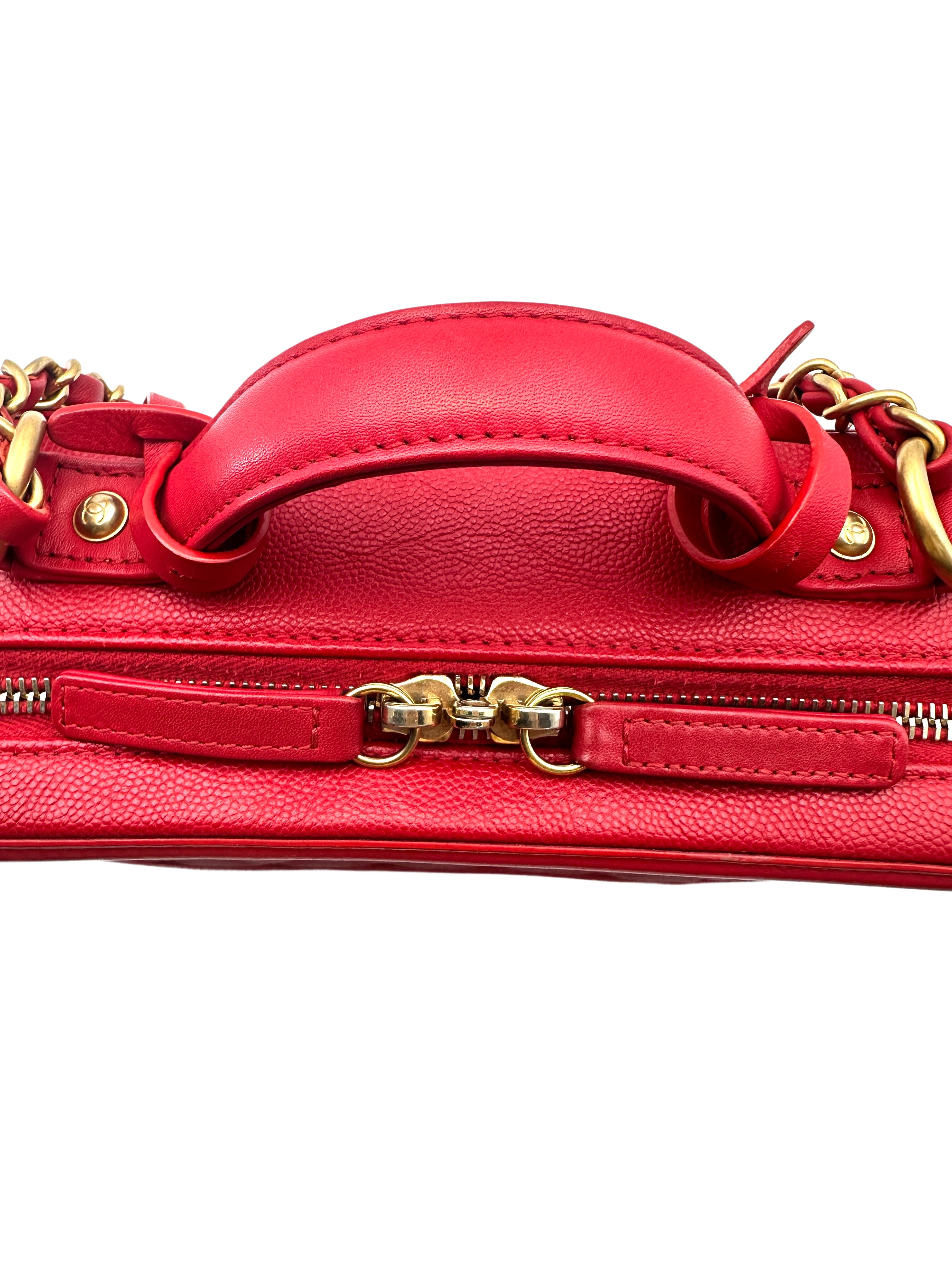 Chanel CC Filigree Red Quilted Leather Top Handle Vanity Case(25***89) CC1461