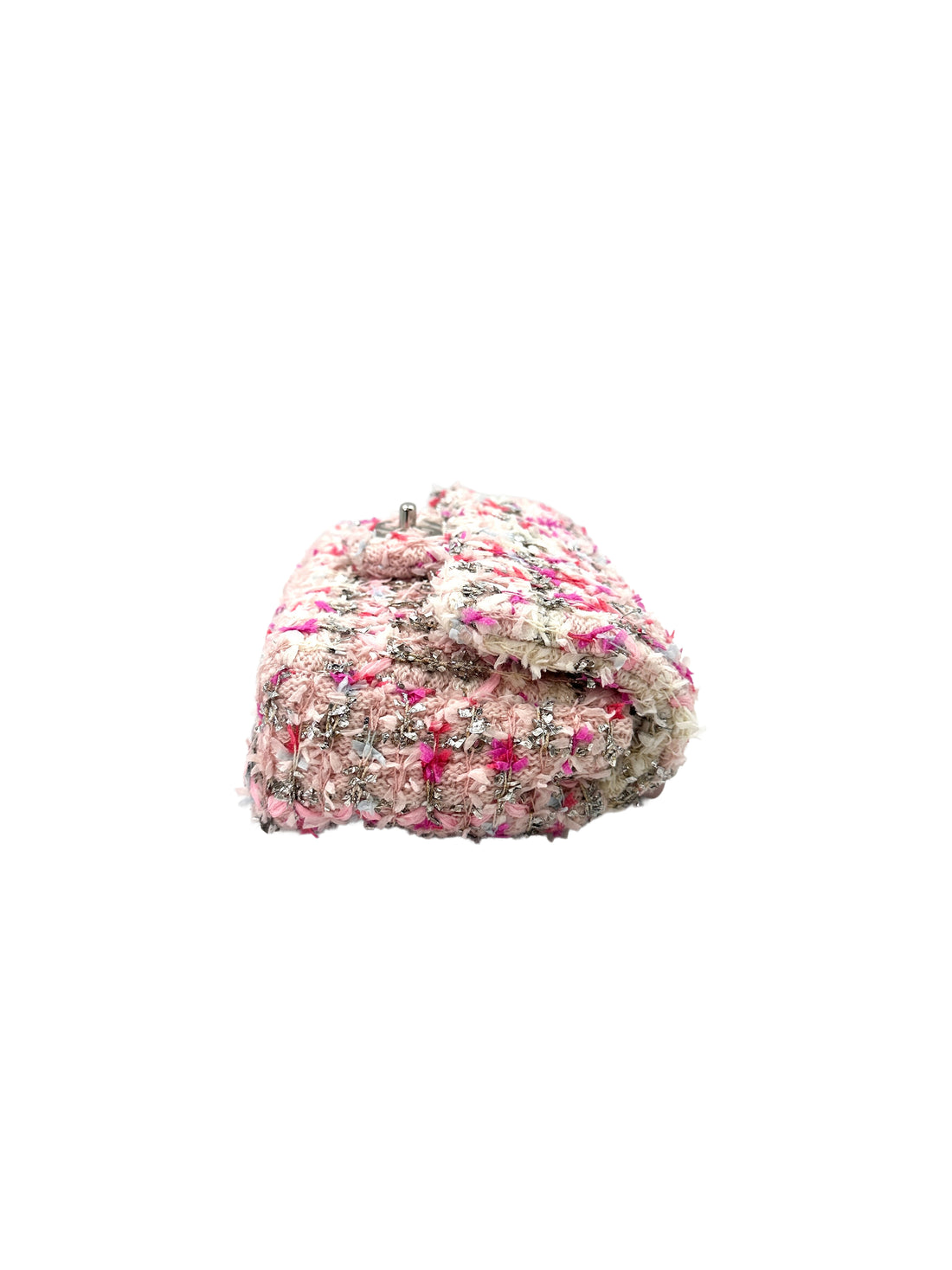 Chanel 18S Classic Flap Pink/Silver Ribbon Knit Tweed Shoulder Bag(25***55) IRIS050