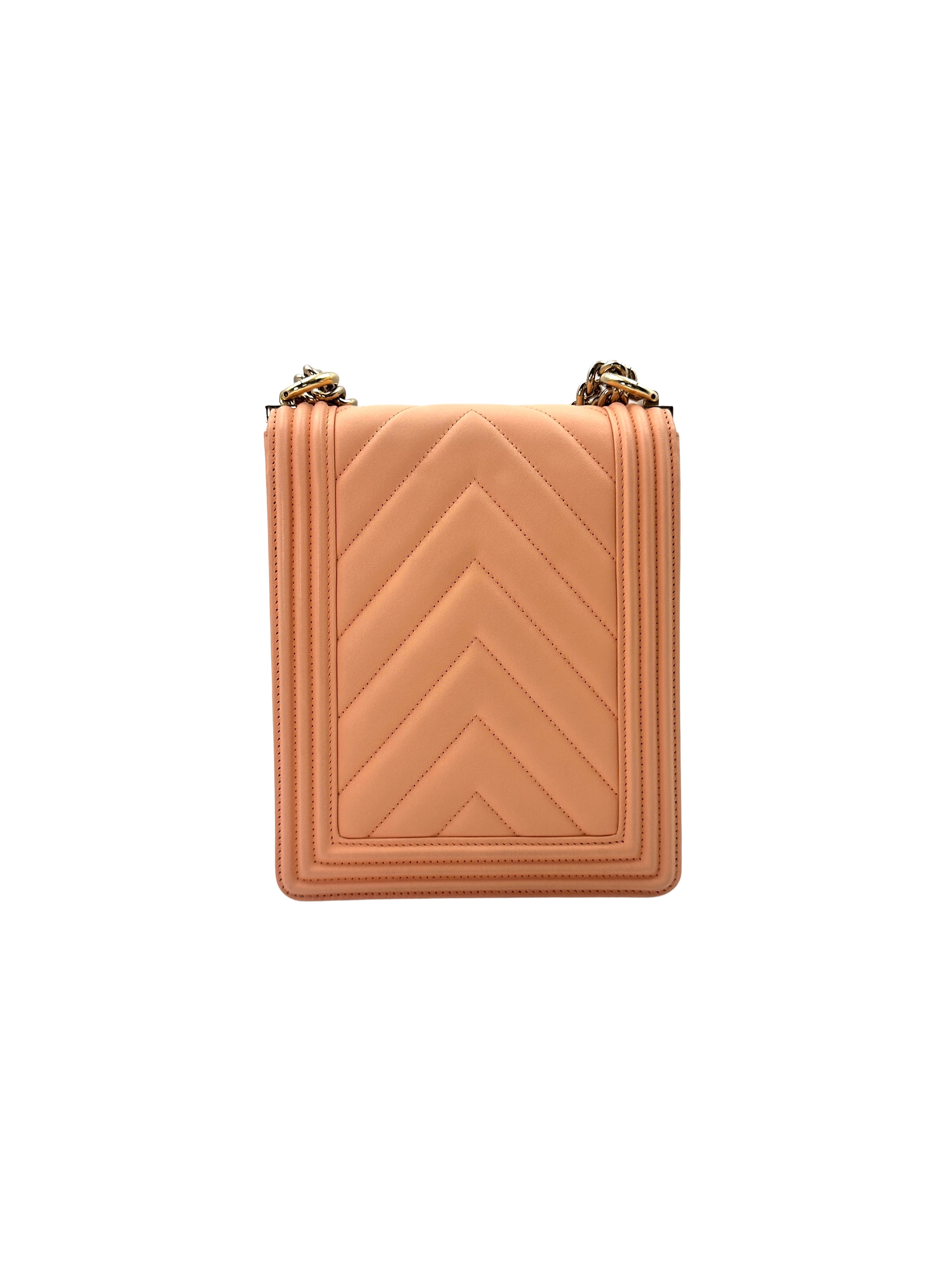 Chanel North South LeBoy Pink Chevron Quilted Leather Shoulder Bag With Gold Buckle(29***27) CC1463