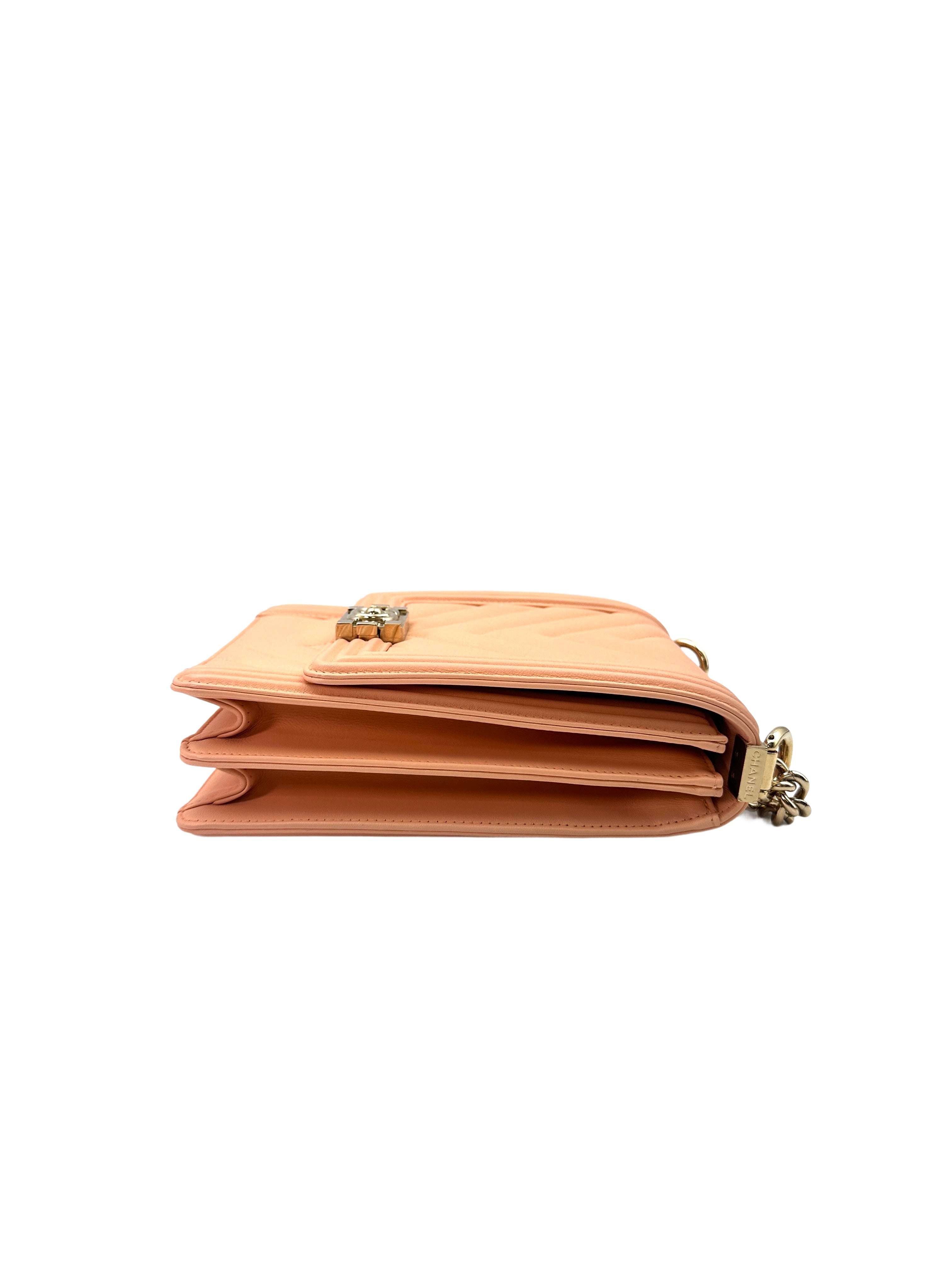Chanel North South LeBoy Pink Chevron Quilted Leather Shoulder Bag With Gold Buckle(29***27) CC1463