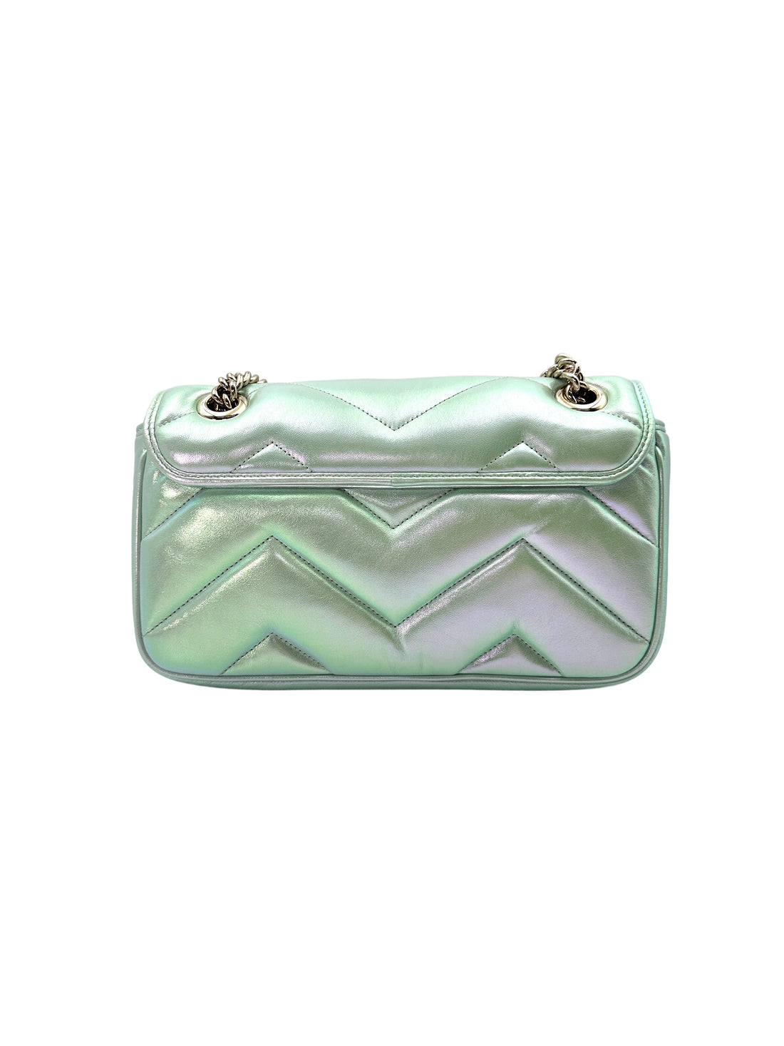 Gucci GG Marmont Iridescent Green Chevron Matelasse Leather Shoulder Bag GG649