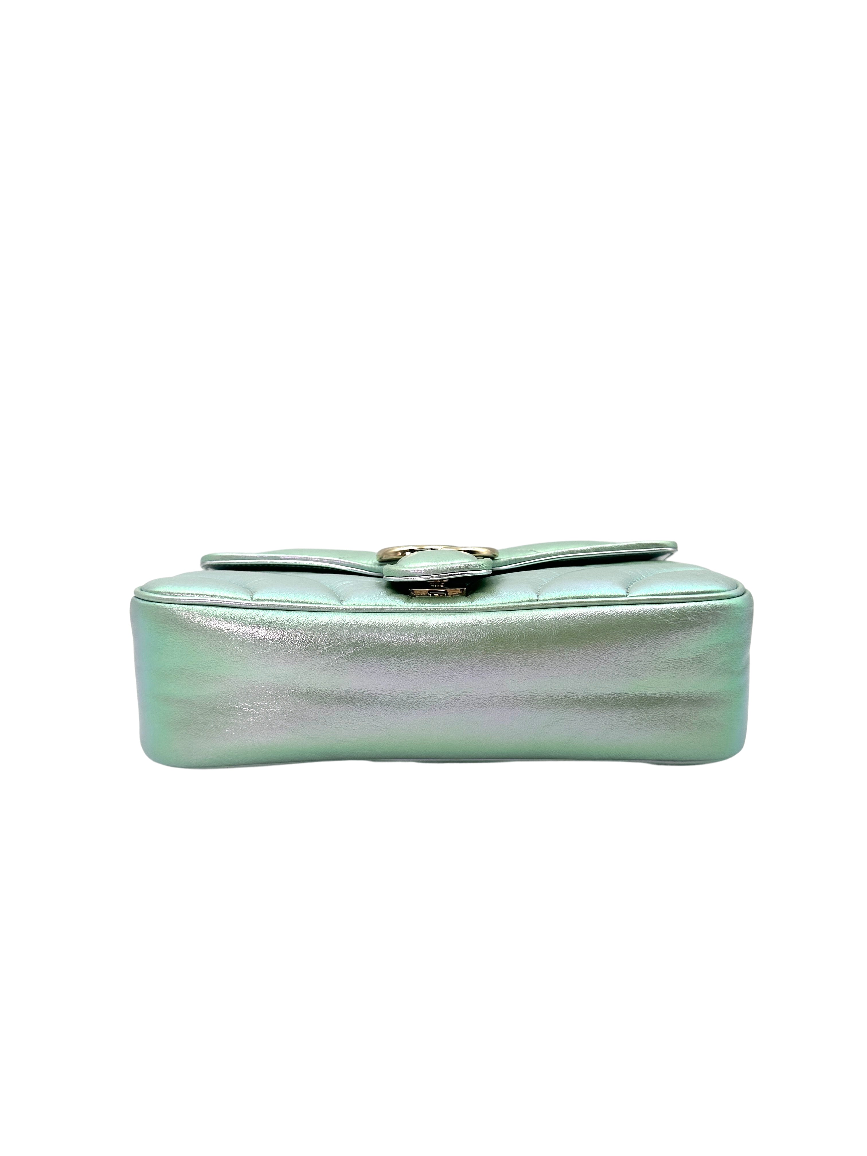 Gucci GG Marmont Iridescent Green Chevron Matelasse Leather Shoulder Bag GG649