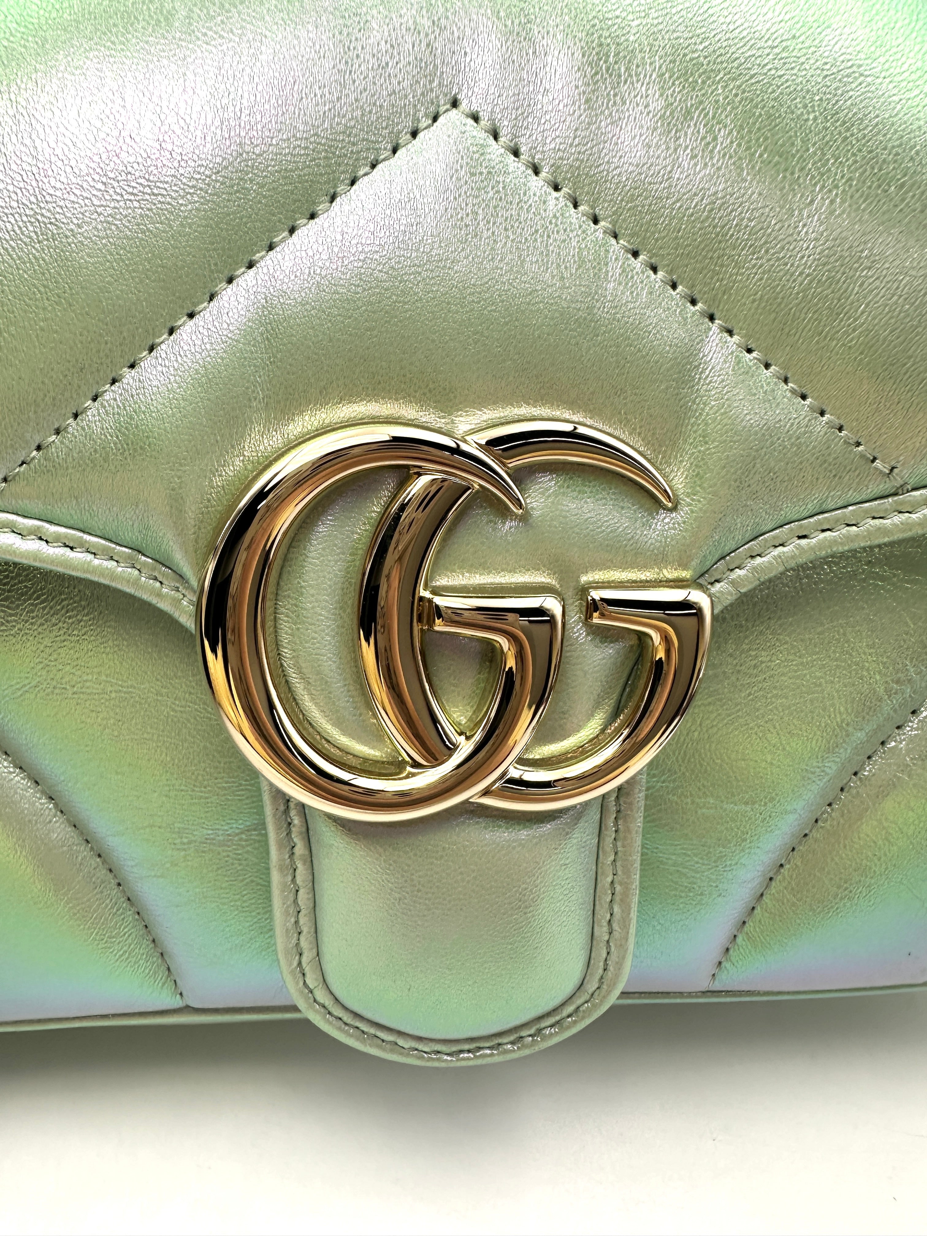 Gucci GG Marmont Iridescent Green Chevron Matelasse Leather Shoulder Bag GG649