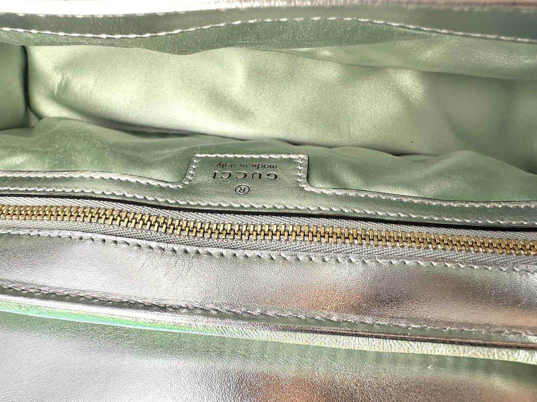 Gucci GG Marmont Iridescent Green Chevron Matelasse Leather Shoulder Bag GG649