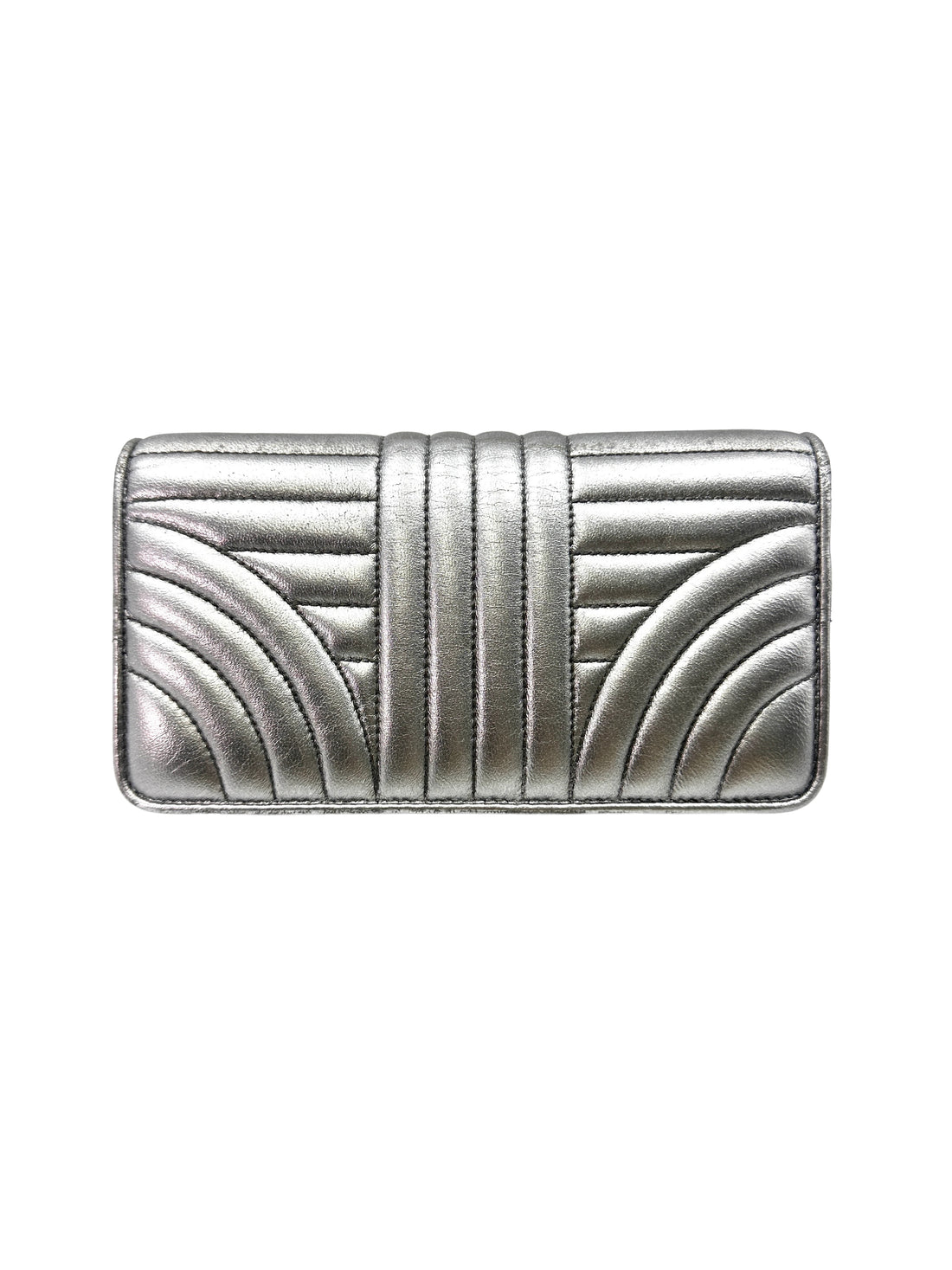 Prada Diagramme Silver Metallic Leather Wallet On Chain PR197