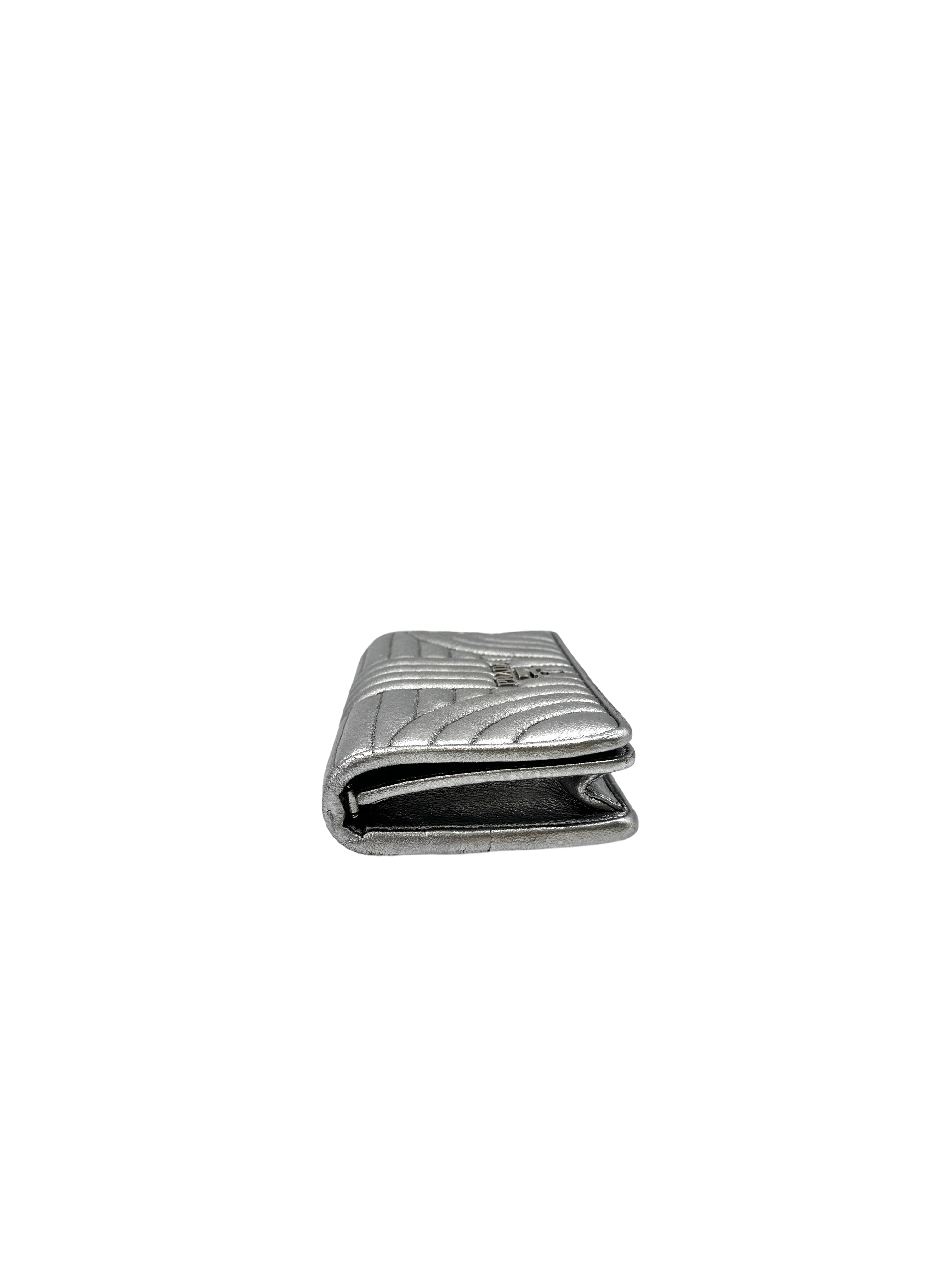 Prada Diagramme Silver Metallic Leather Wallet On Chain PR197